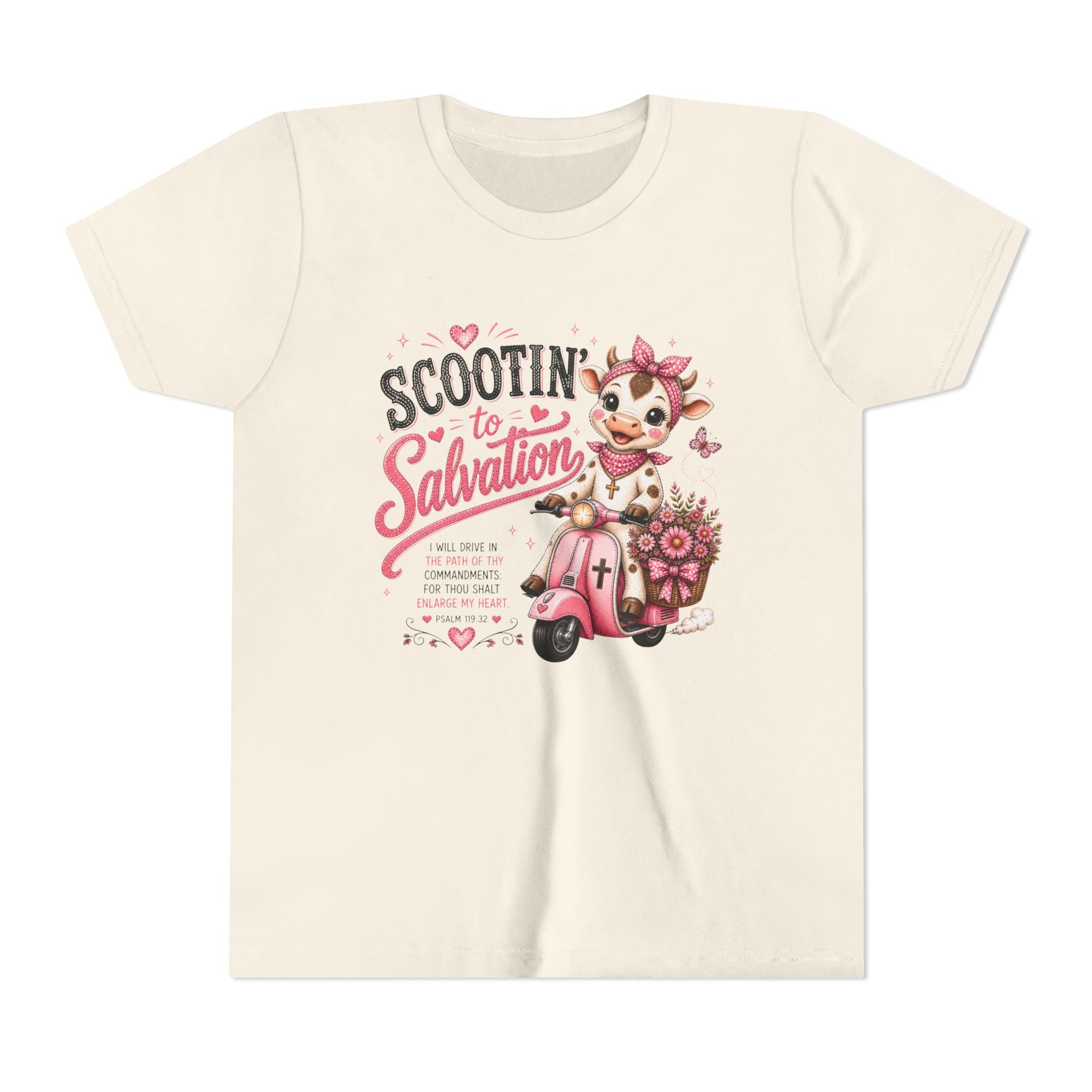 Scootin’ to Salvation Cow Shirt | Christian Girl Youth Tee | Cute Bible Verse Shirt
