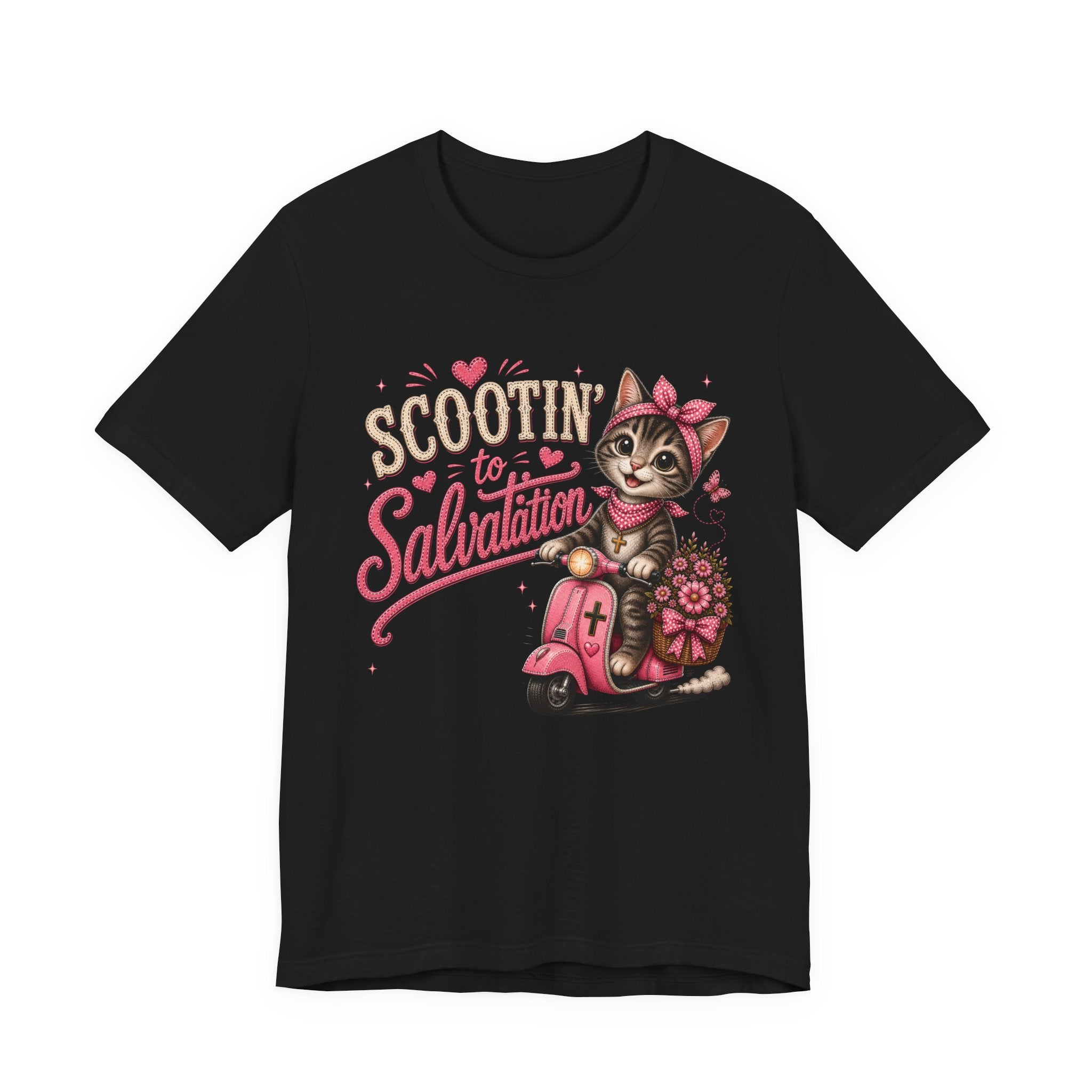 Scootin' to Salvation Cat Shirt for Women | Cute Christian Boutique Tee