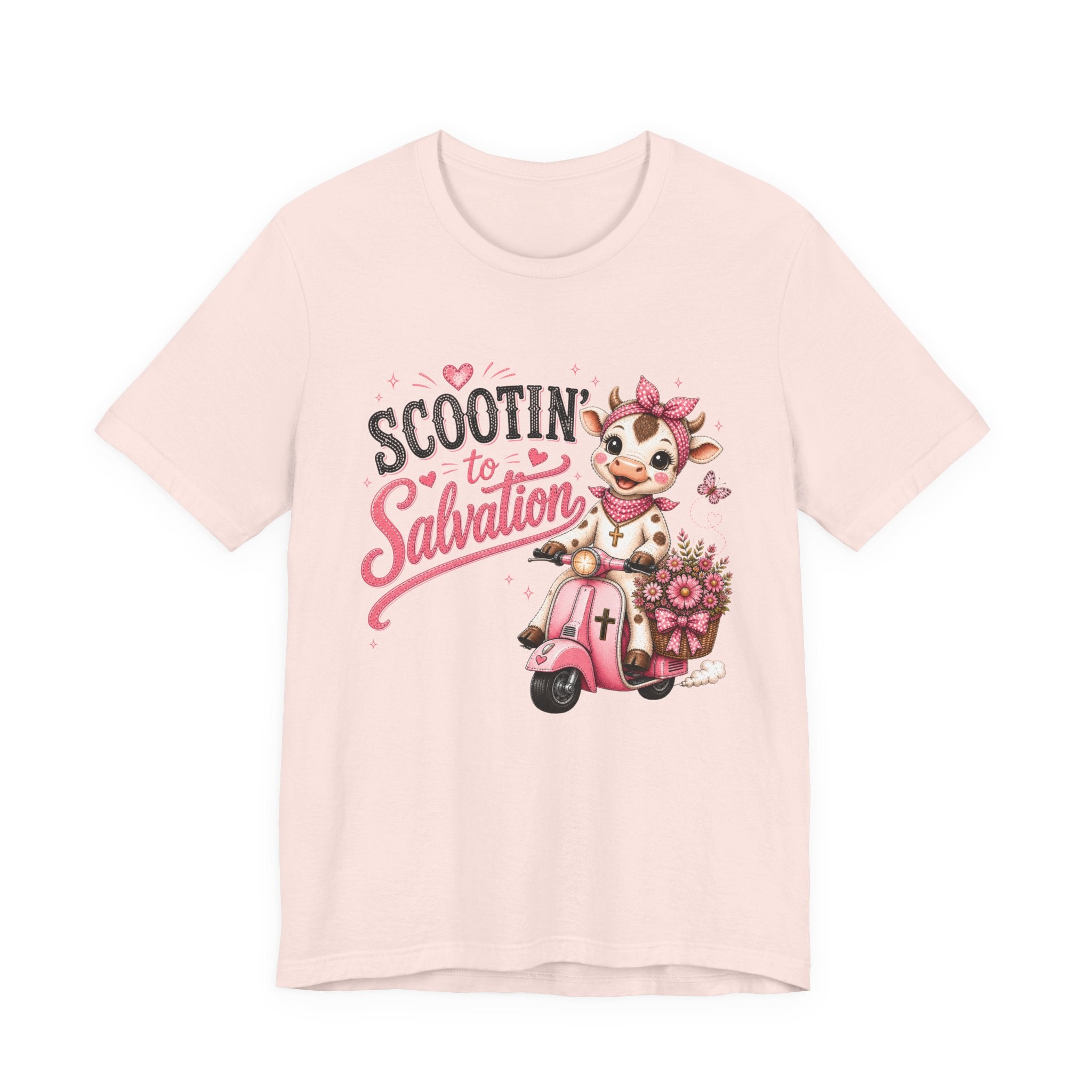 Scootin' to Salvation Cow Shirt for Women | Cute Christian Boutique Tee
