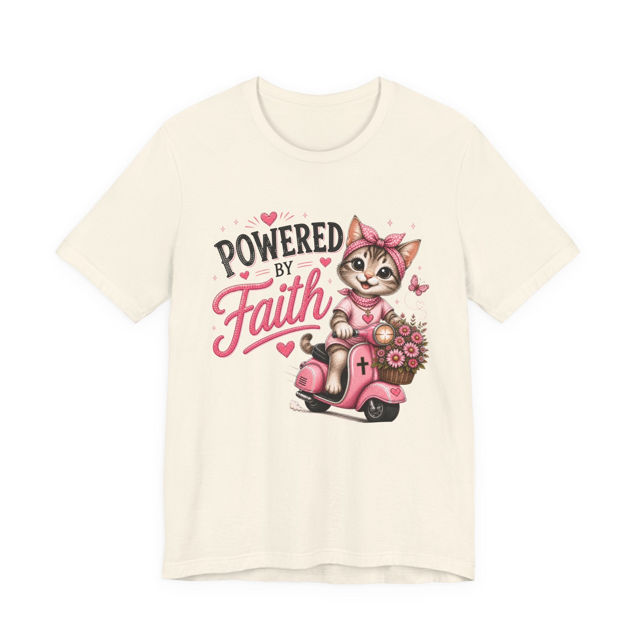 Powered by Faith Cat Shirt for Women | Cute Christian Boutique Tee