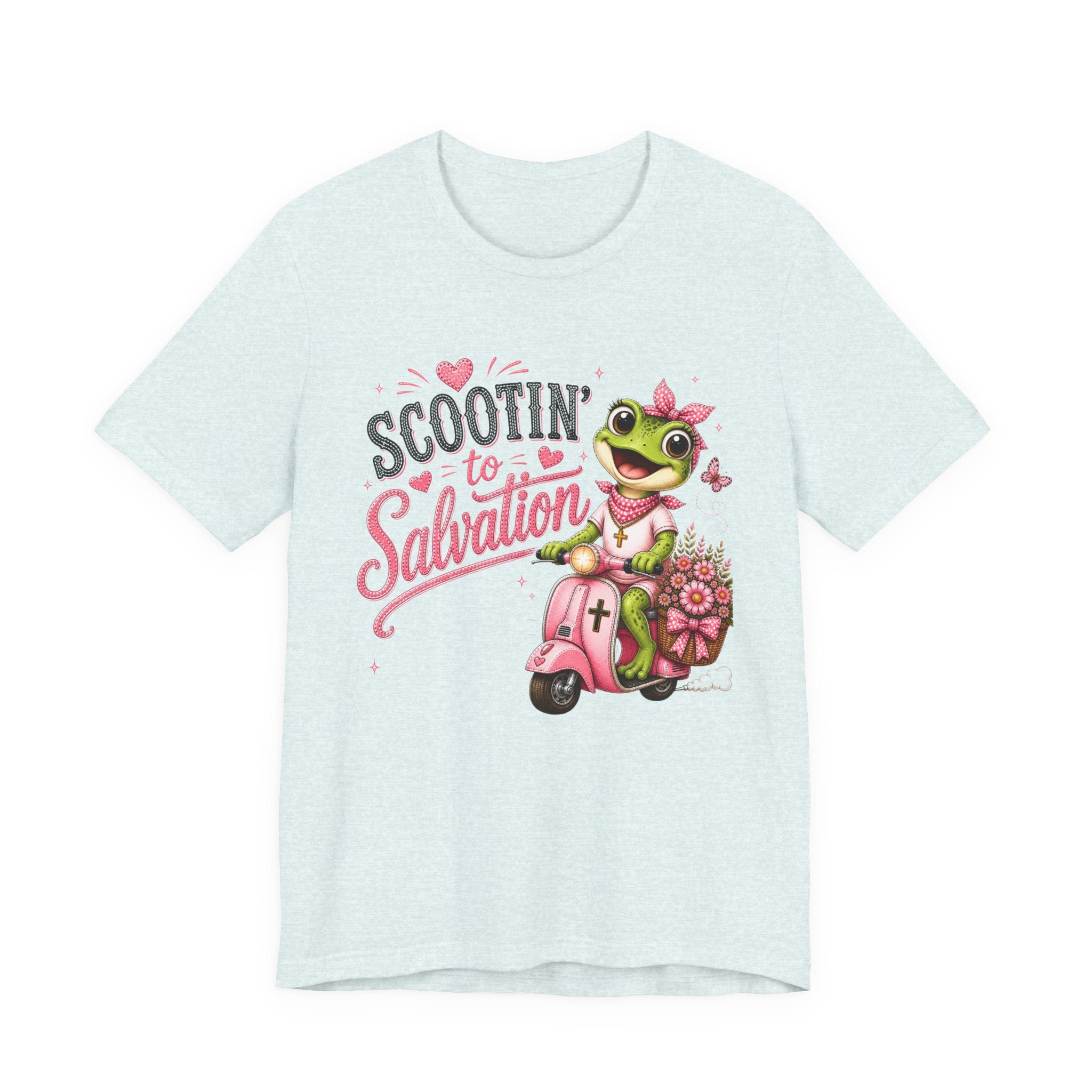 Scootin' to Salvation Frog Shirt for Women | Cute Christian Boutique Tee