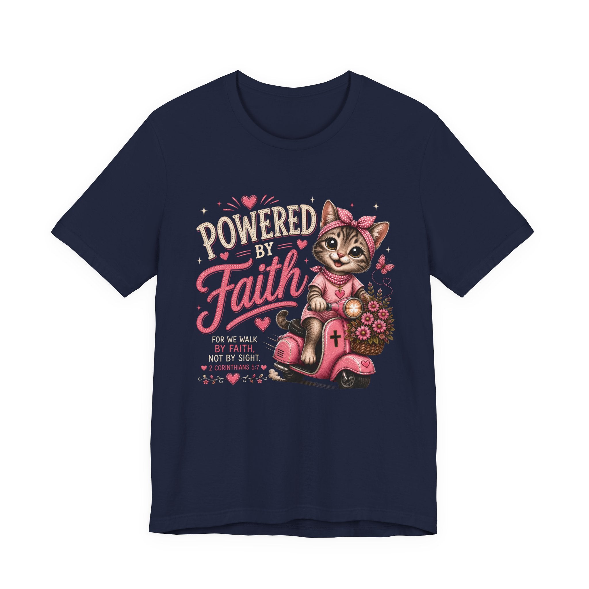 Powered by Faith Cat Shirt for Women | Cute Christian Bible Verse Tee