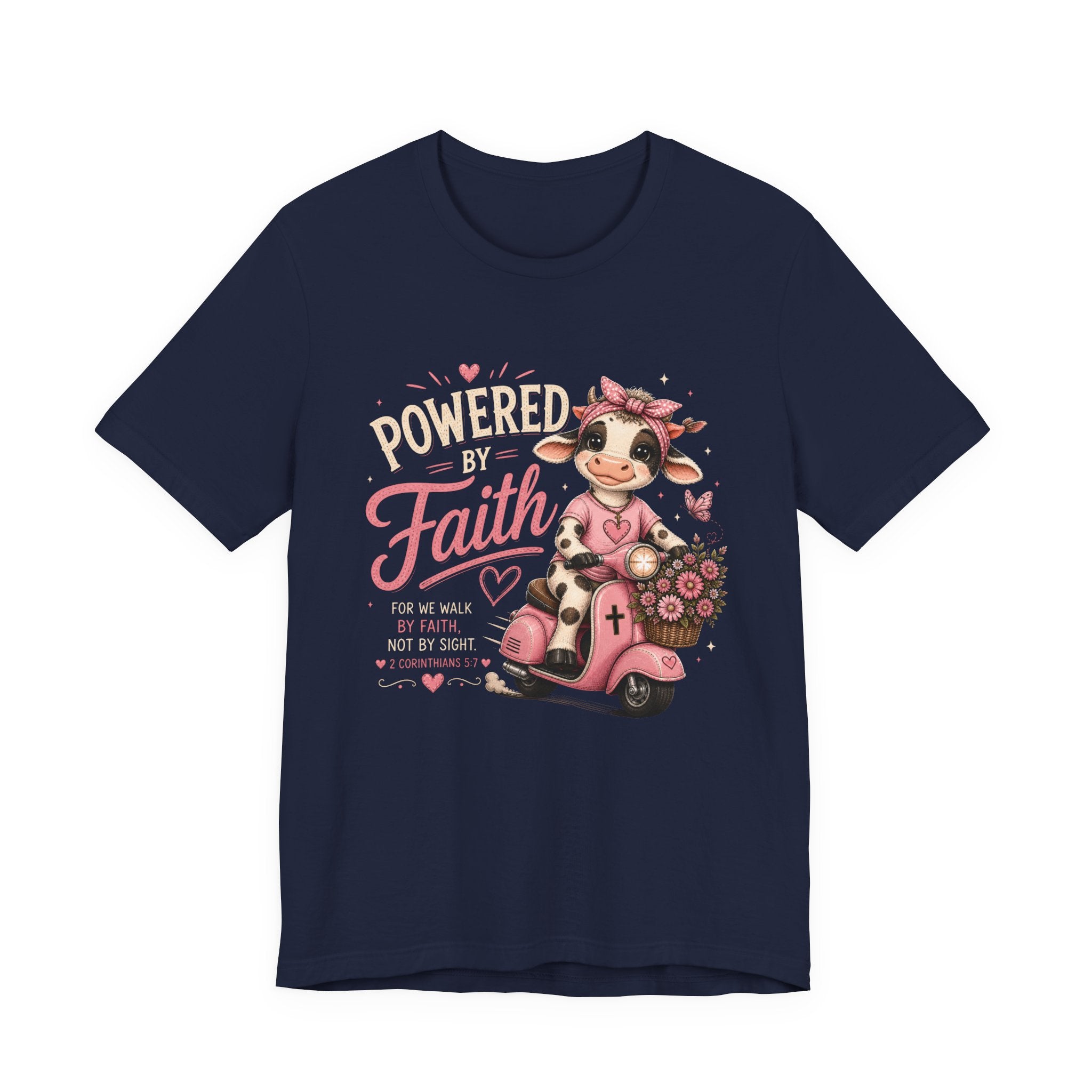 Powered by Faith Cow Shirt for Women | Cute Christian Bible Verse Tee