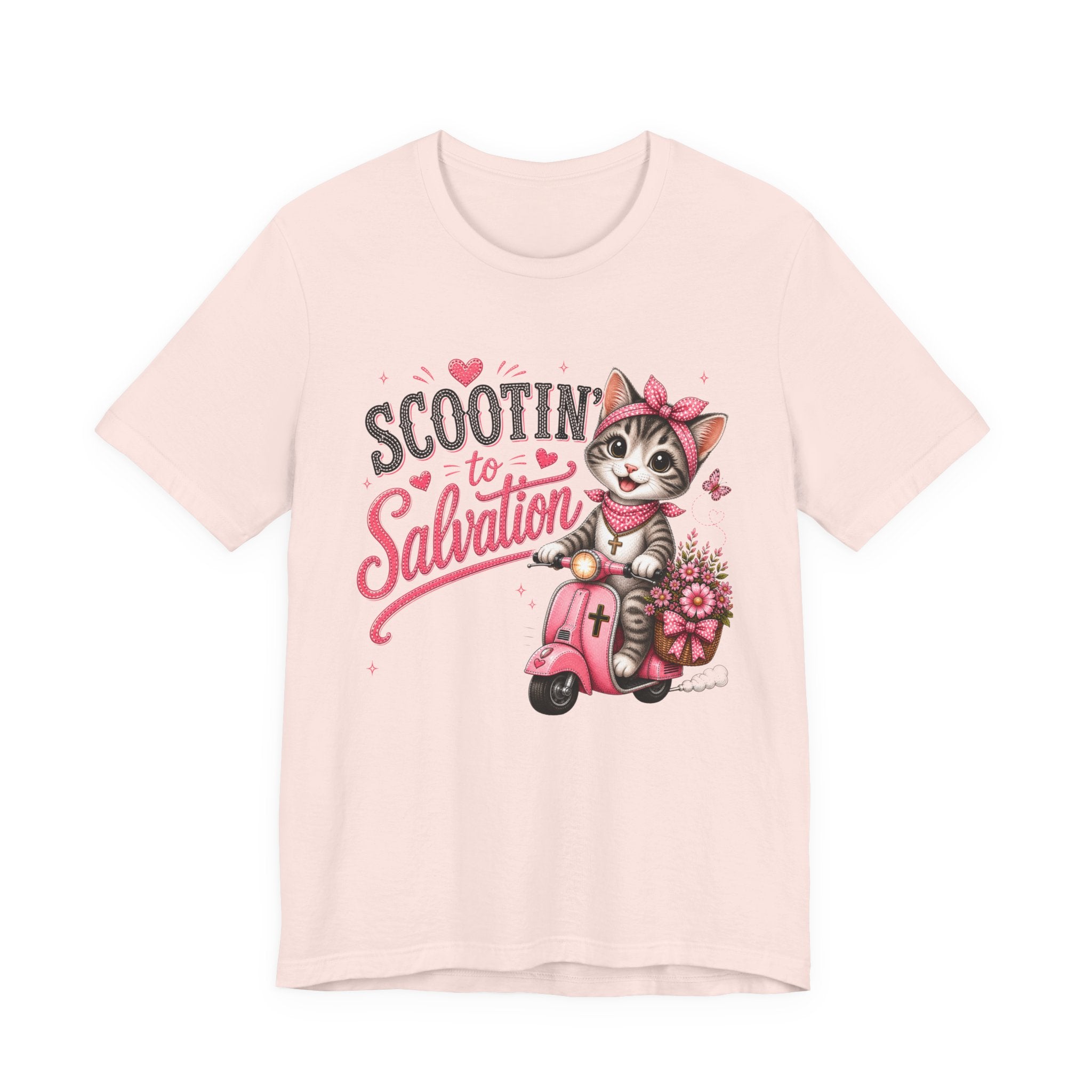 Scootin' to Salvation Cat Shirt for Women | Cute Christian Boutique Tee
