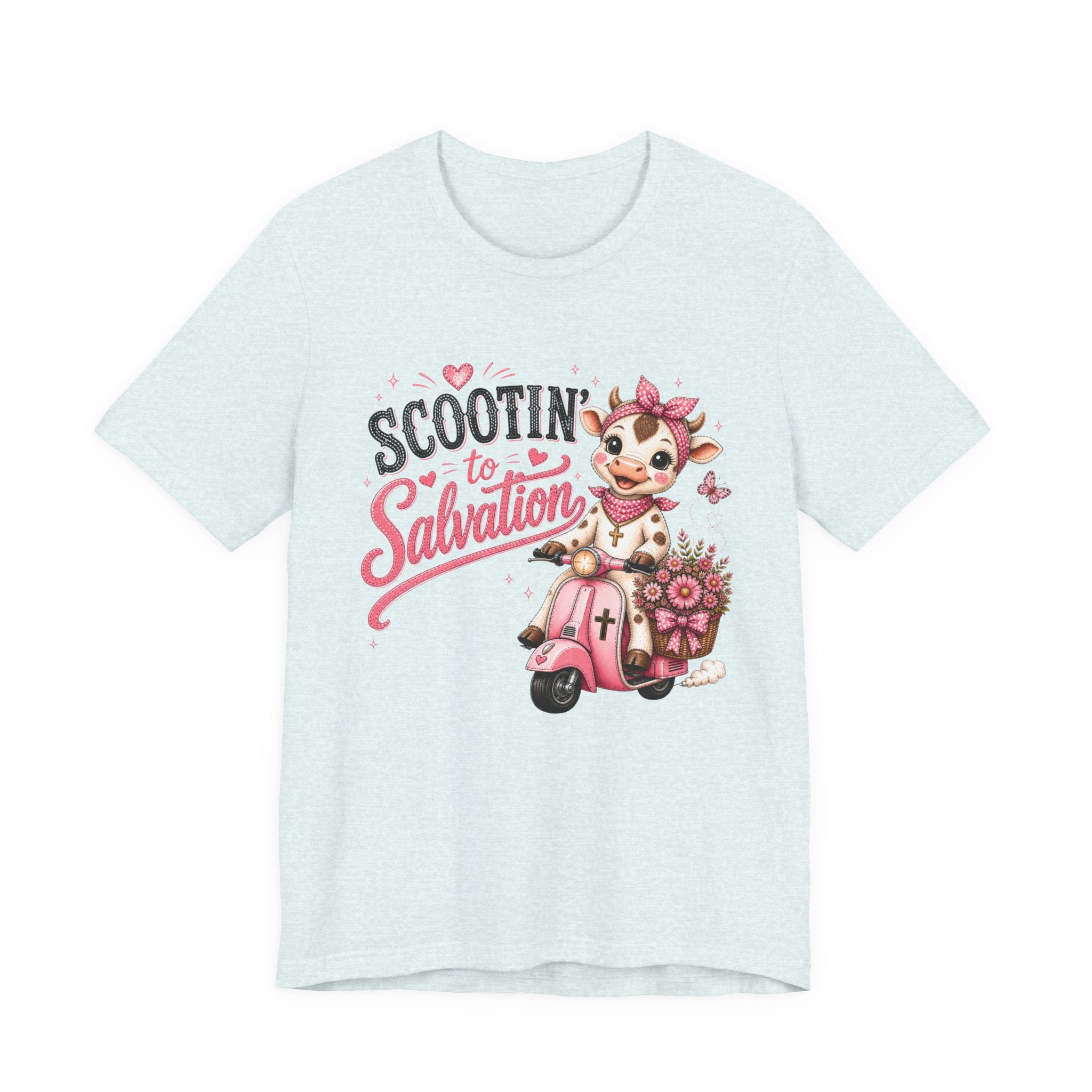 Scootin' to Salvation Cow Shirt for Women | Cute Christian Boutique Tee