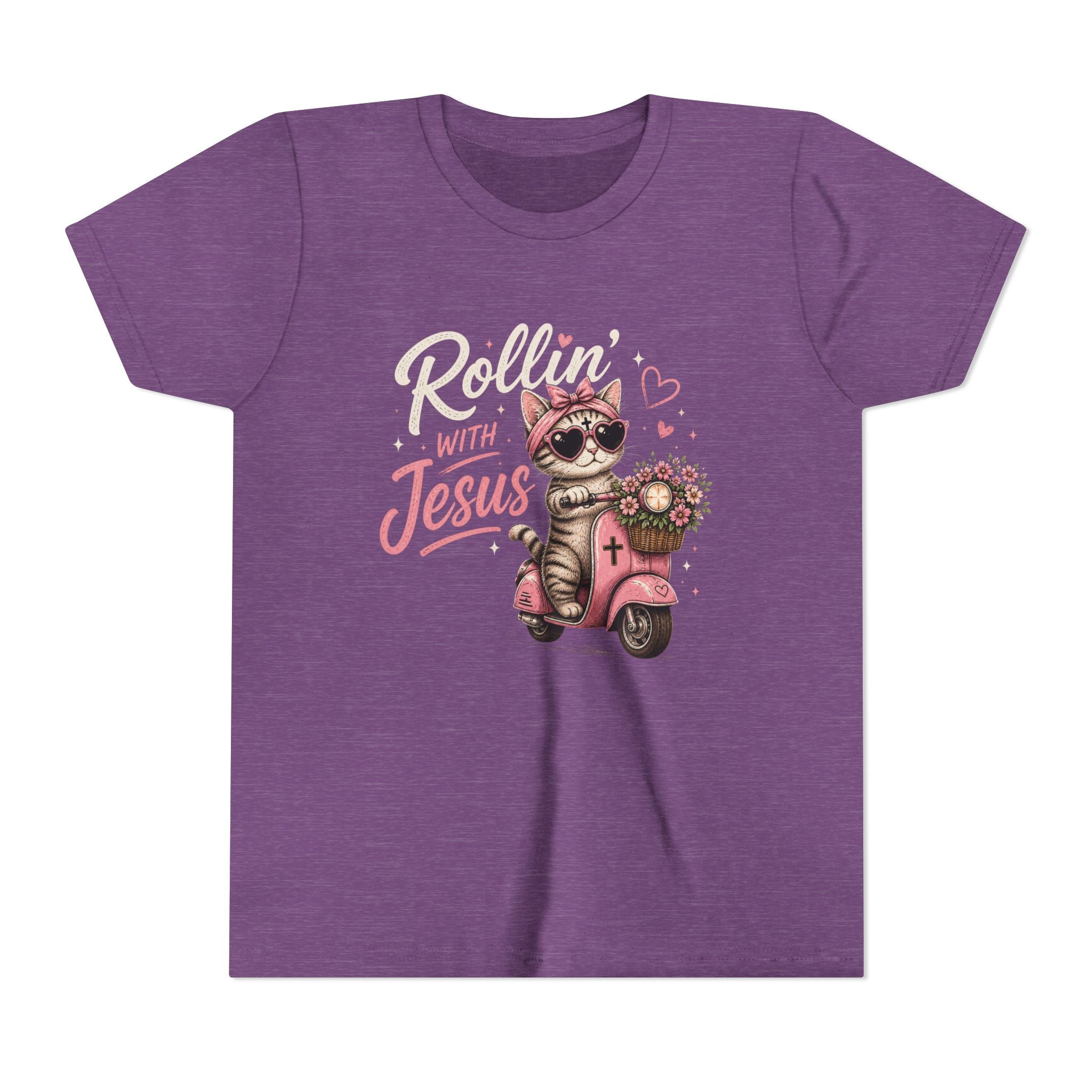 Rollin' with Jesus Cat Shirt for Girls | Christian Youth Tee | Cute Farm Animal Shirt