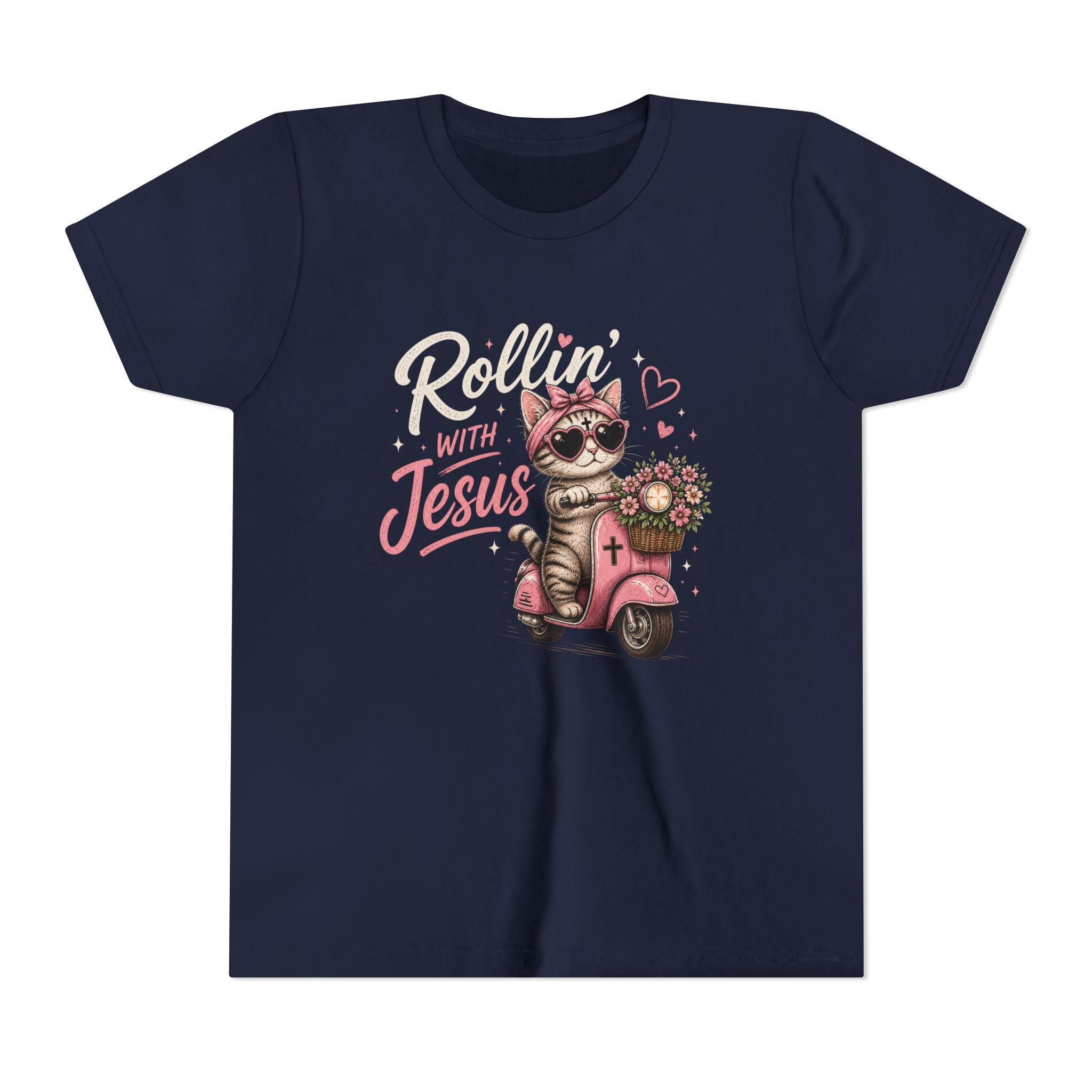 Rollin' with Jesus Cat Shirt for Girls | Christian Youth Tee | Cute Farm Animal Shirt