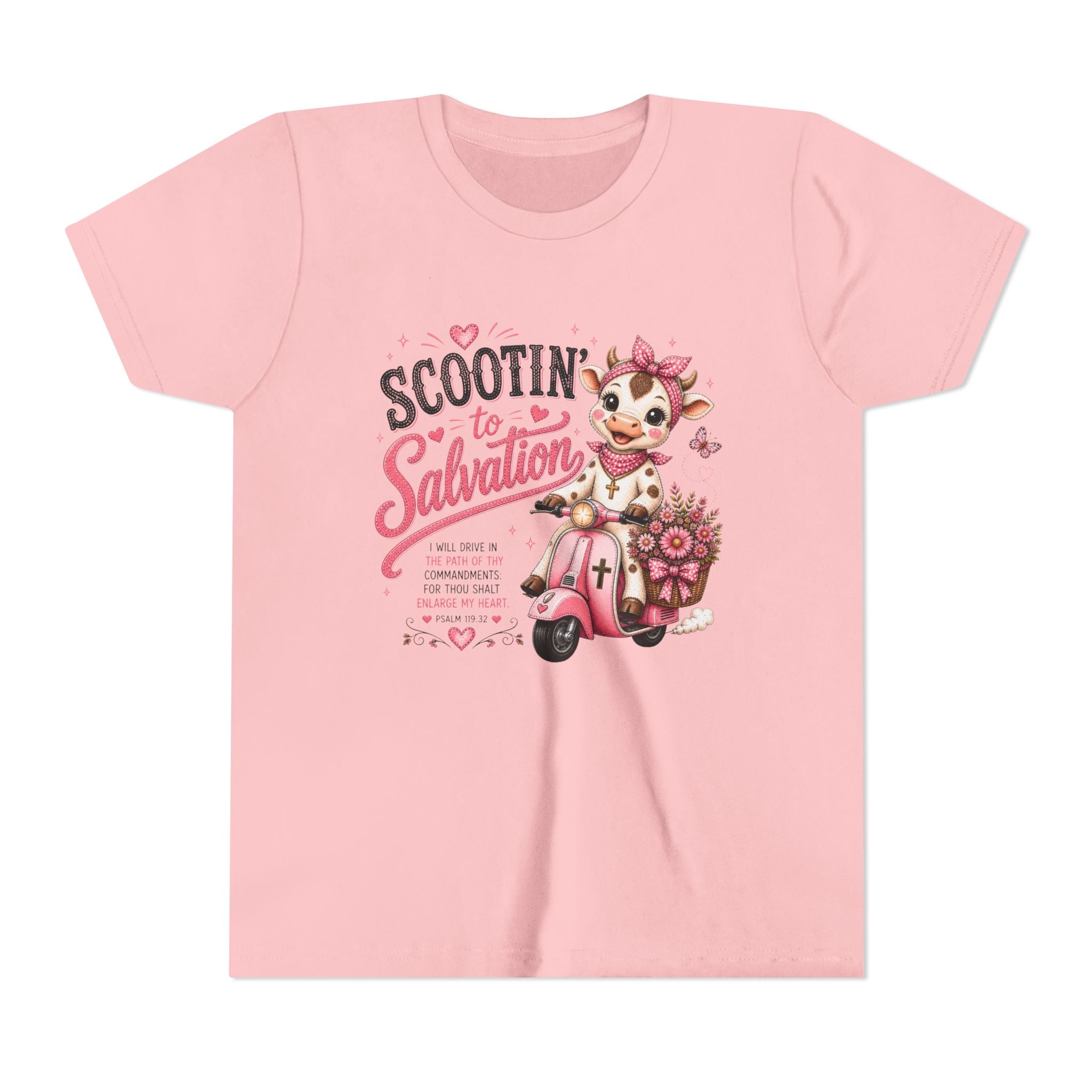 Scootin’ to Salvation Cow Shirt | Christian Girl Youth Tee | Cute Bible Verse Shirt