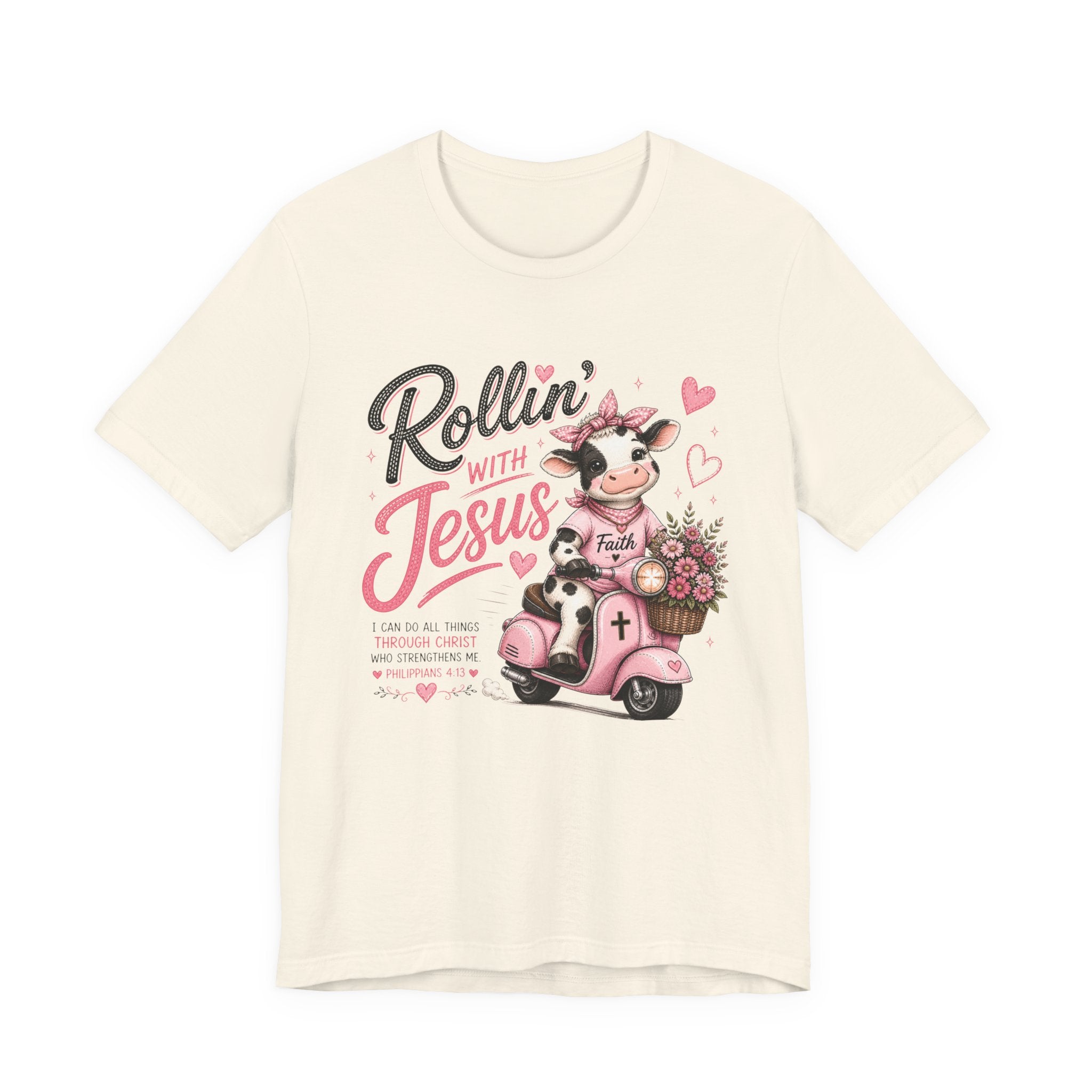 Rollin' with Jesus Cow Shirt for Women | Cute Christian Bible Verse Tee