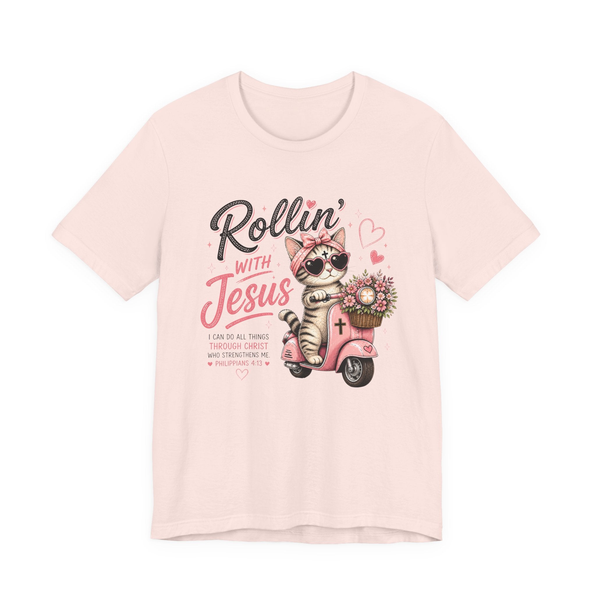 Rollin' with Jesus Cat Shirt for Women | Cute Christian Bible Verse Tee