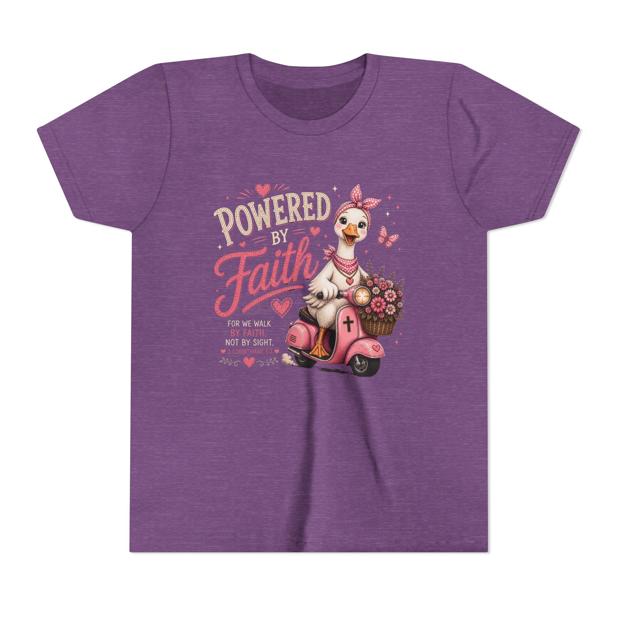 Powered by Faith Goose Shirt | Christian Girl Youth Tee | Cute Bible Verse Shirt