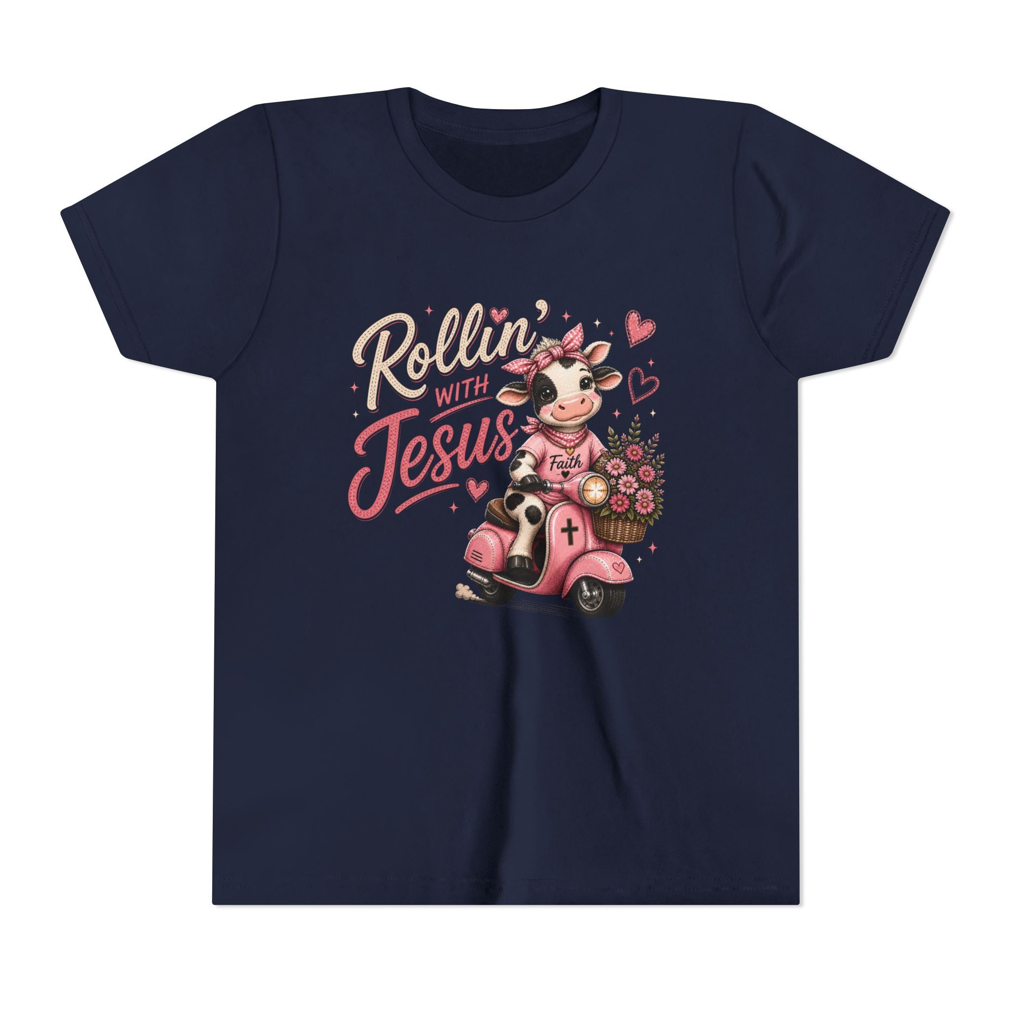 Rollin' with Jesus Cow Shirt for Girls | Christian Youth Tee | Cute Farm Animal Shirt
