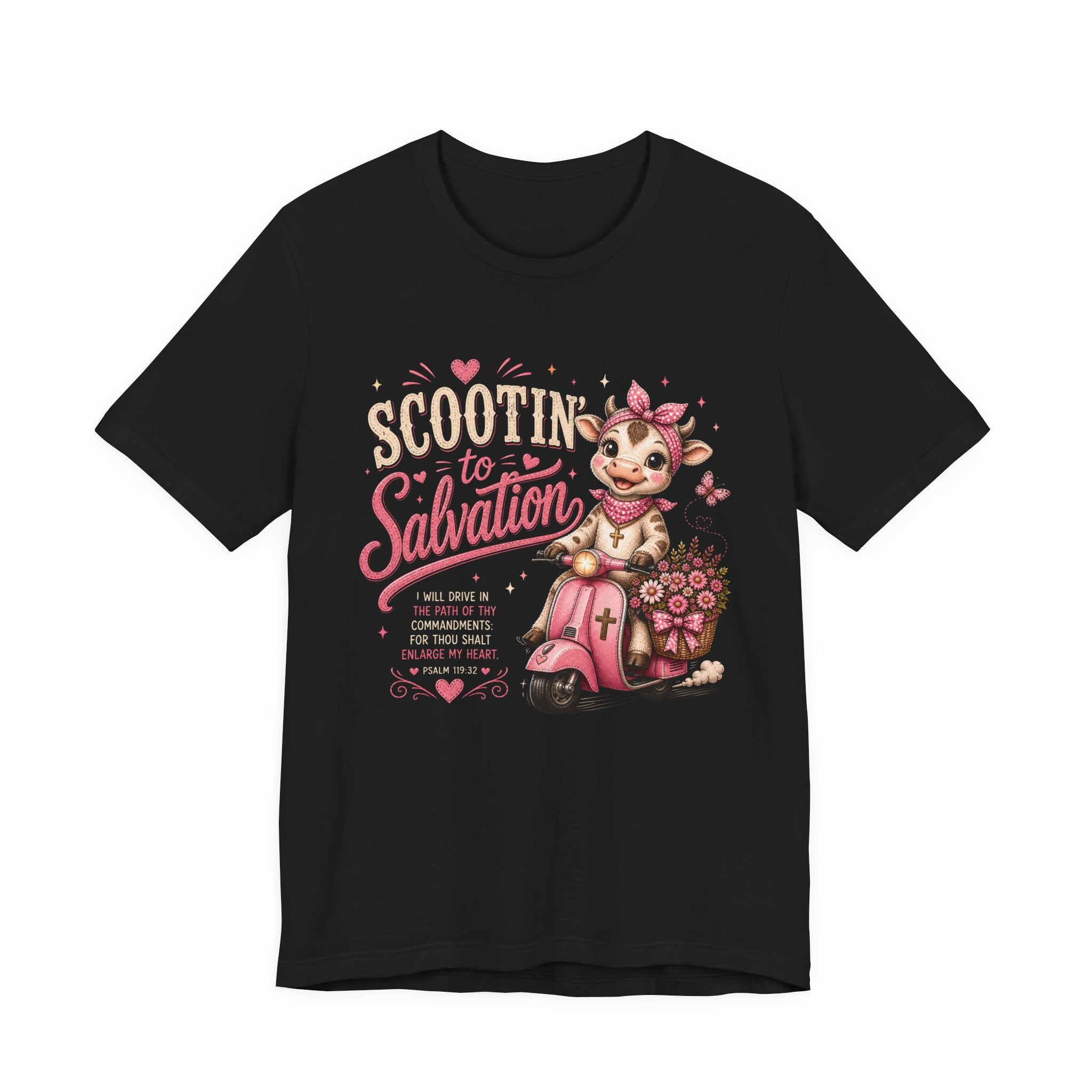 Scootin' to Salvation Cow Shirt for Women | Cute Christian Bible Verse Tee