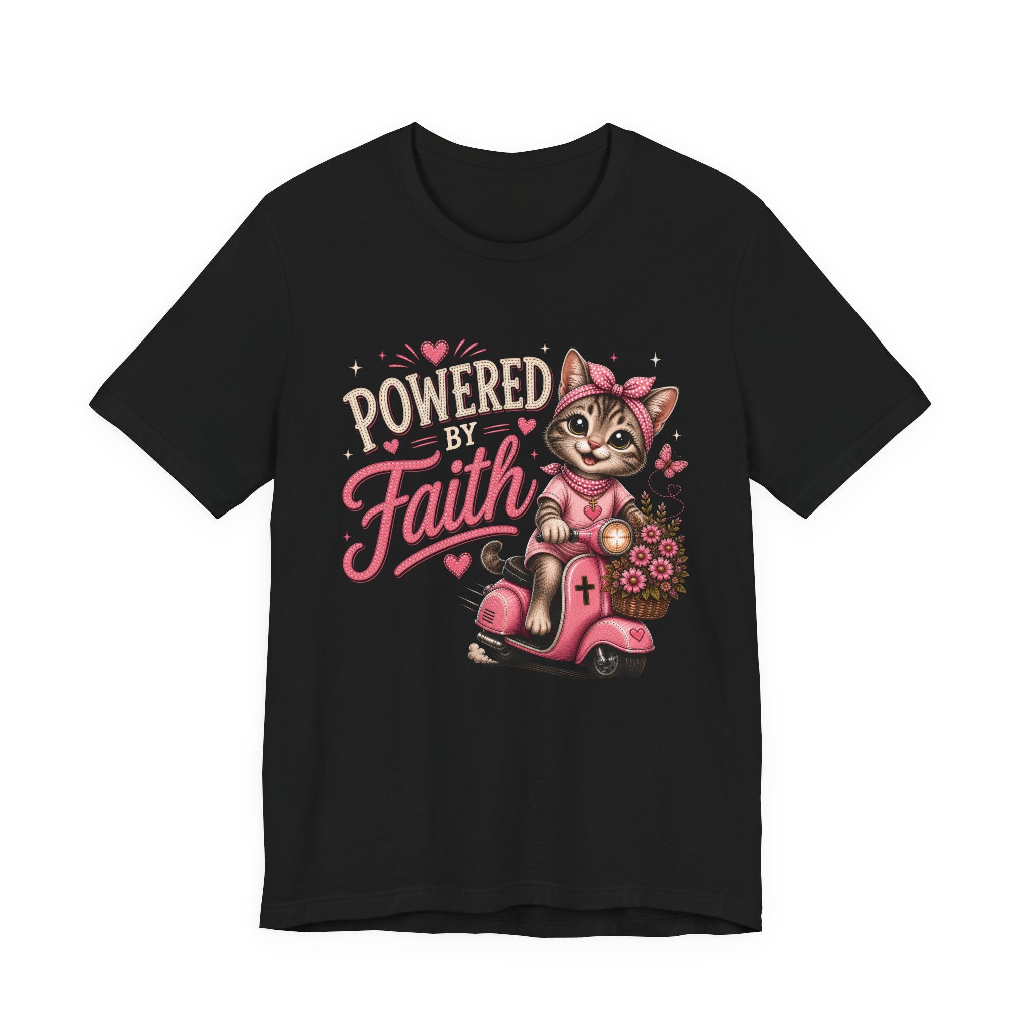 Powered by Faith Cat Shirt for Women | Cute Christian Boutique Tee