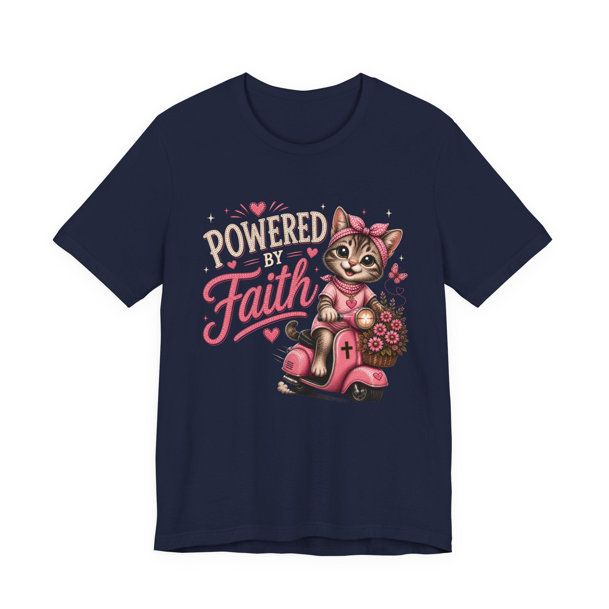 Powered by Faith Cat Shirt for Women | Cute Christian Boutique Tee