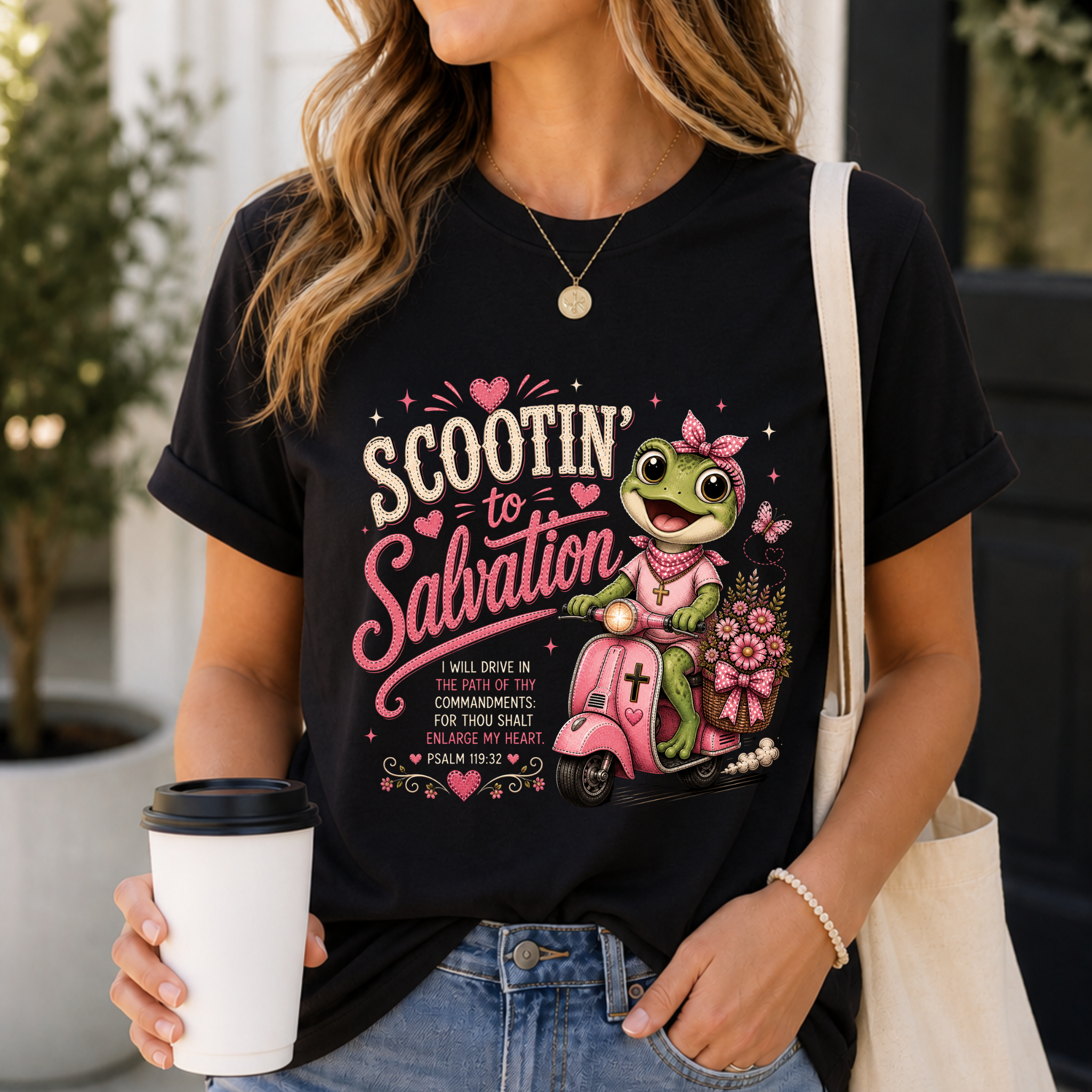 Scootin' to Salvation Frog Shirt for Women | Cute Christian Bible Verse Tee