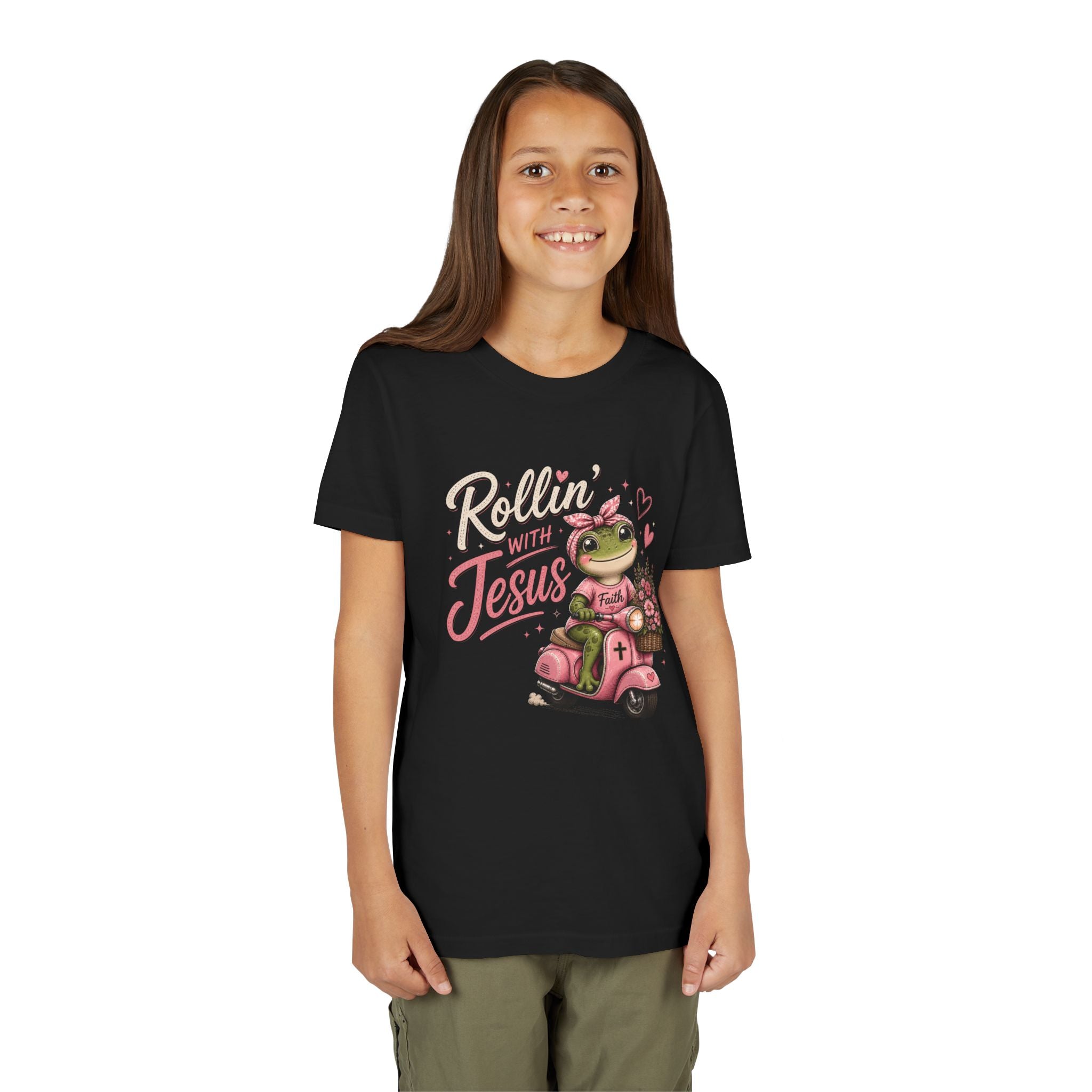 Rollin with Jesus Frog Shirt for Girls | Christian Youth Tee | Cute Farm Animal Shirt