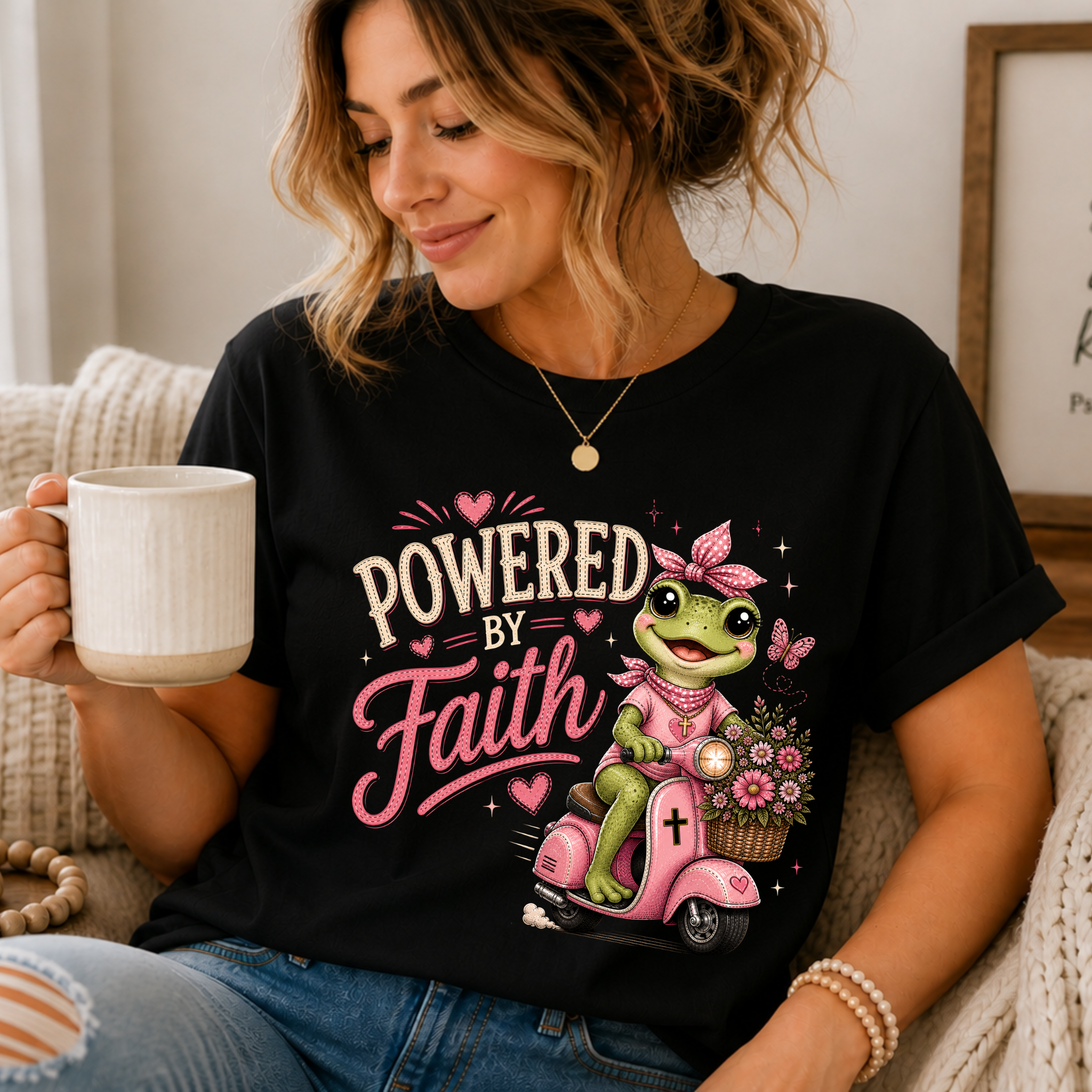 Powered by Faith Frog Shirt for Women | Cute Christian Boutique Tee