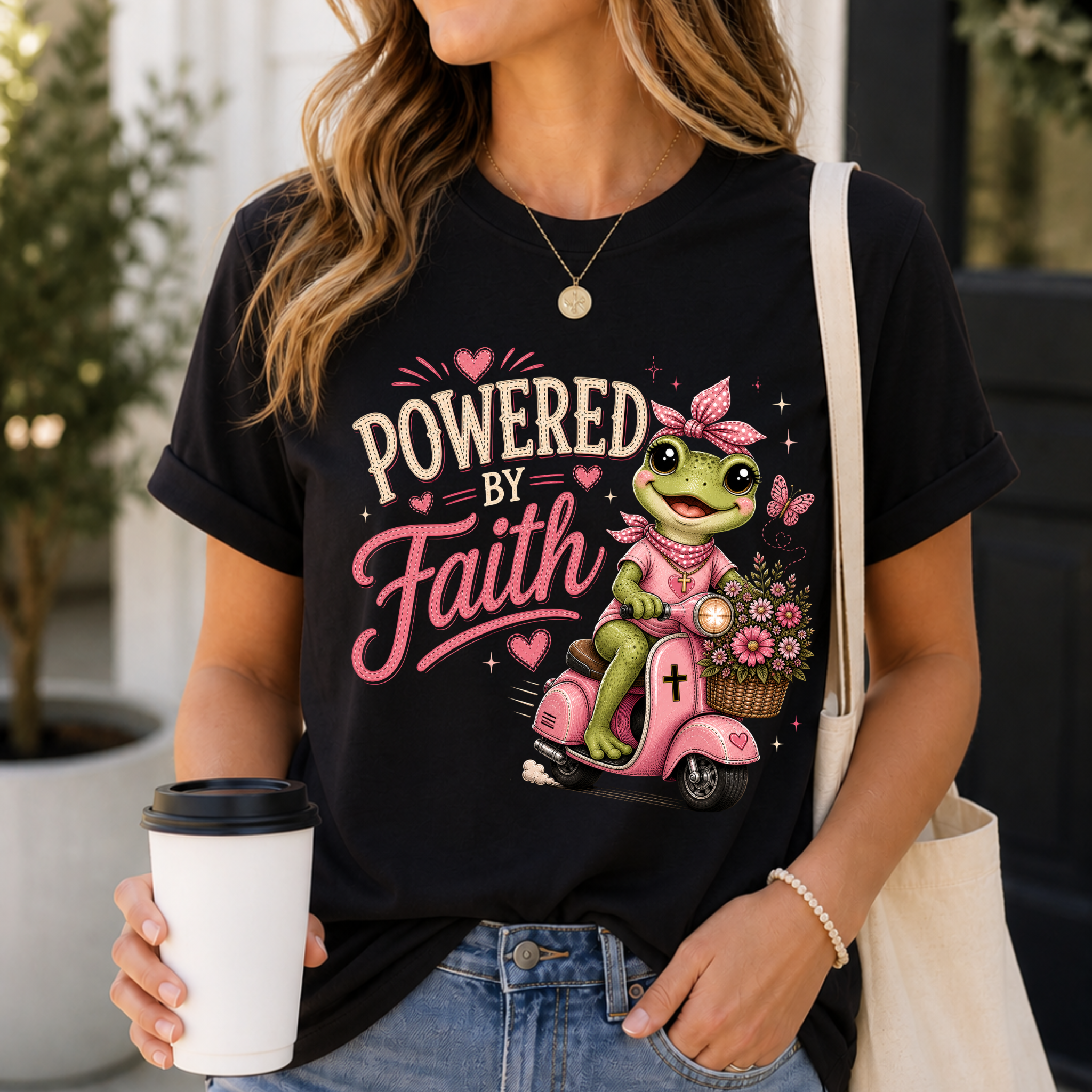 Powered by Faith Frog Shirt for Women | Cute Christian Boutique Tee