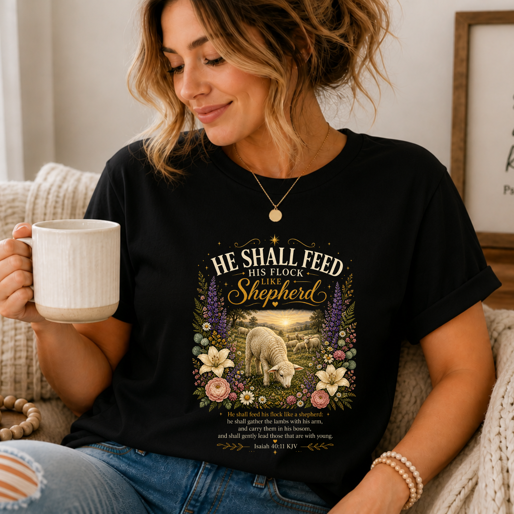 He Shall Feed his Flock Like a Shepherd | Isaiah 40:11 T-Shirt Scripture Shirt