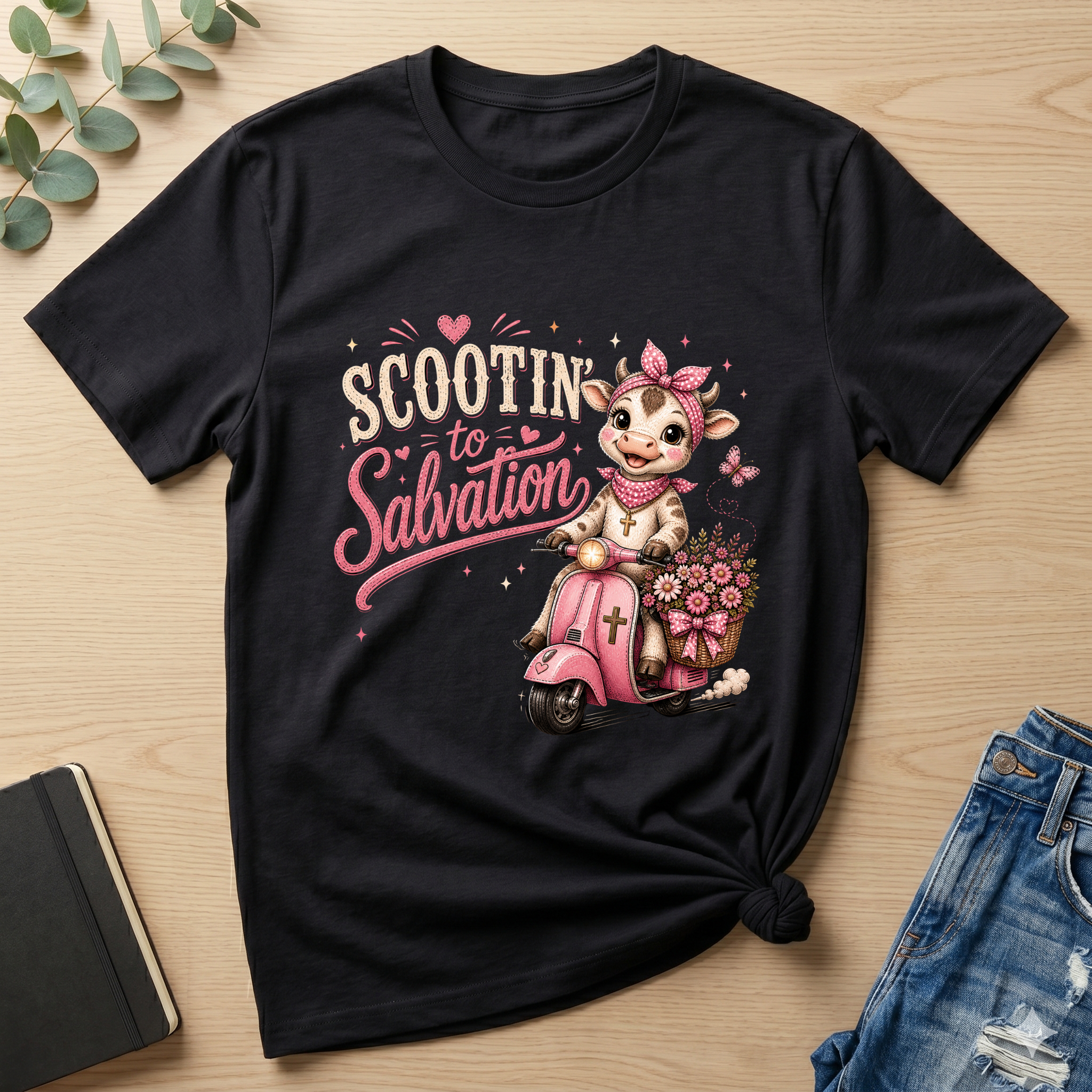 Scootin' to Salvation Cow Shirt for Girls | Christian Youth Tee | Cute Farm Animal Shirt