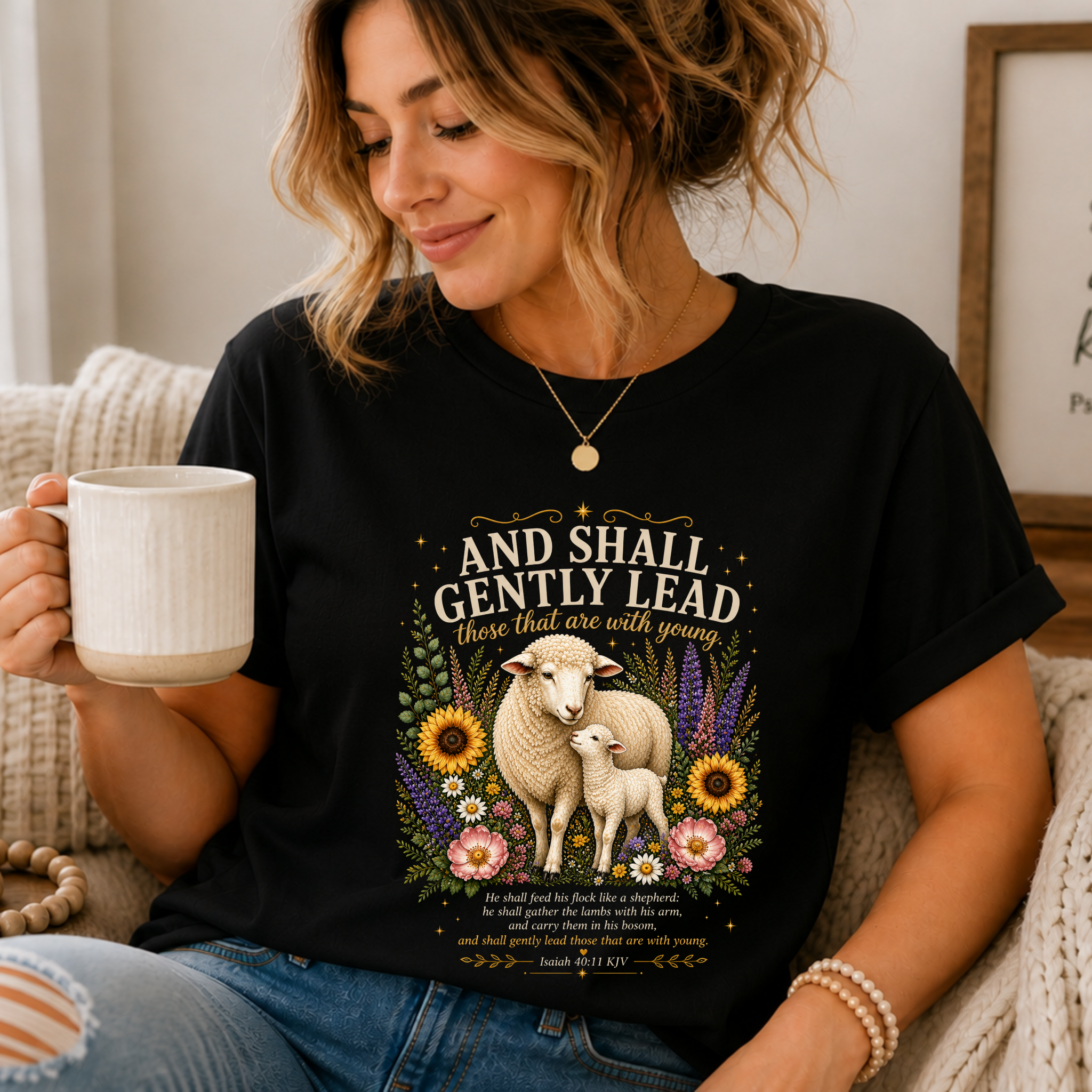 and Shall Gently Lead those that are with Young | Isaiah 40:11 Scripture T-Shirt