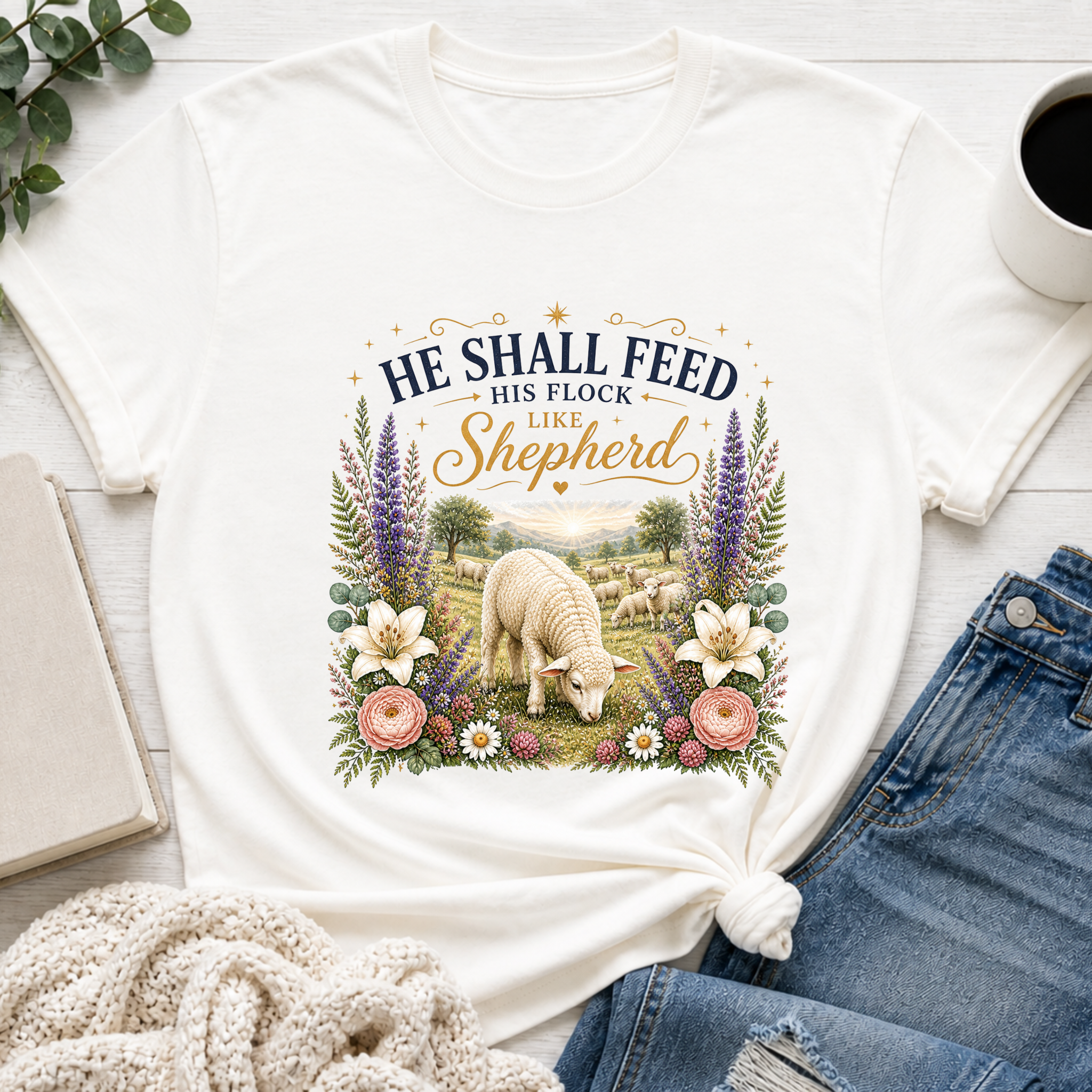 He Shall Feed his Flock Like a Shepherd, Classic Isaiah 40:11 T-Shirt