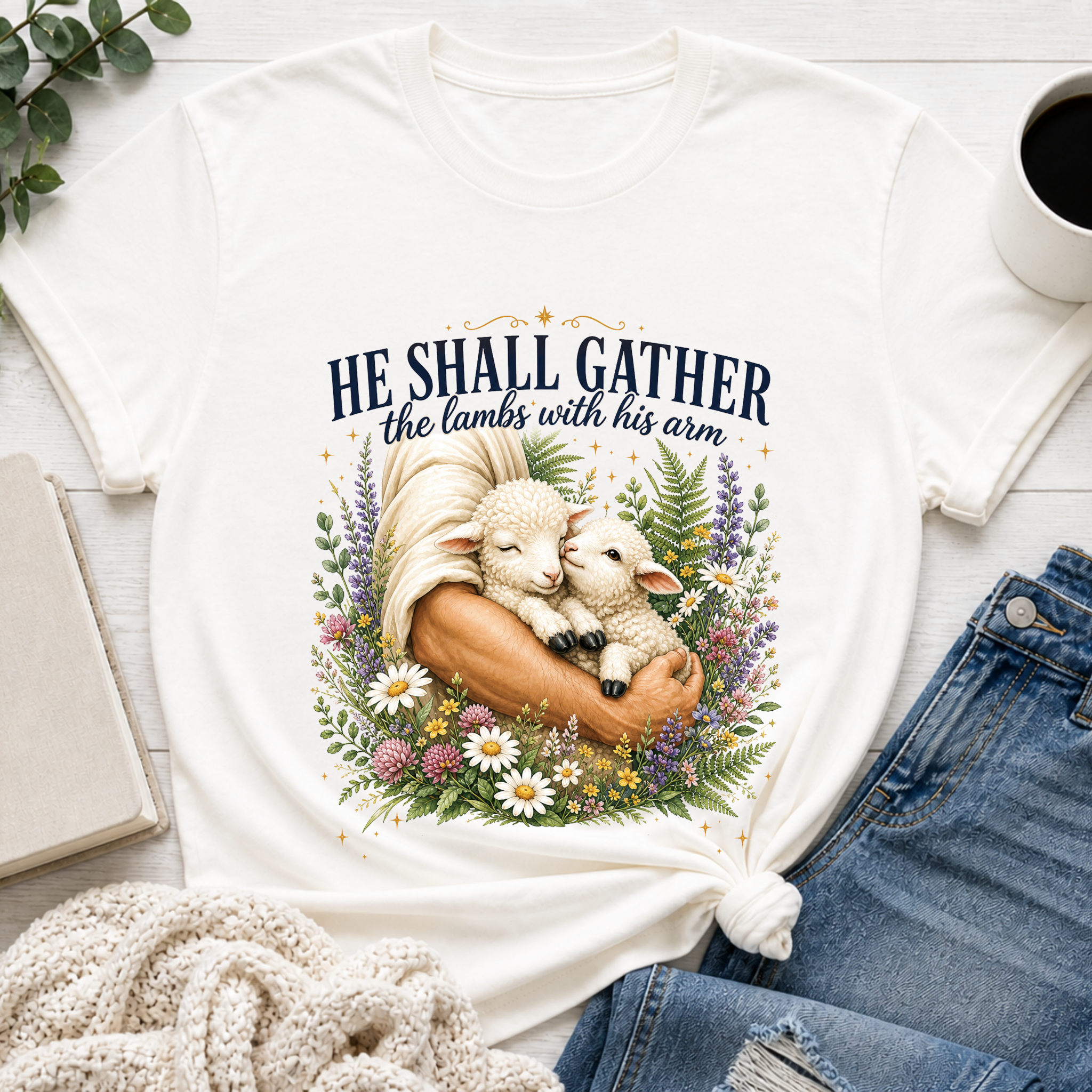 He Shall Gather the Lambs, Classic Isaiah 40:11 Tee Shirt