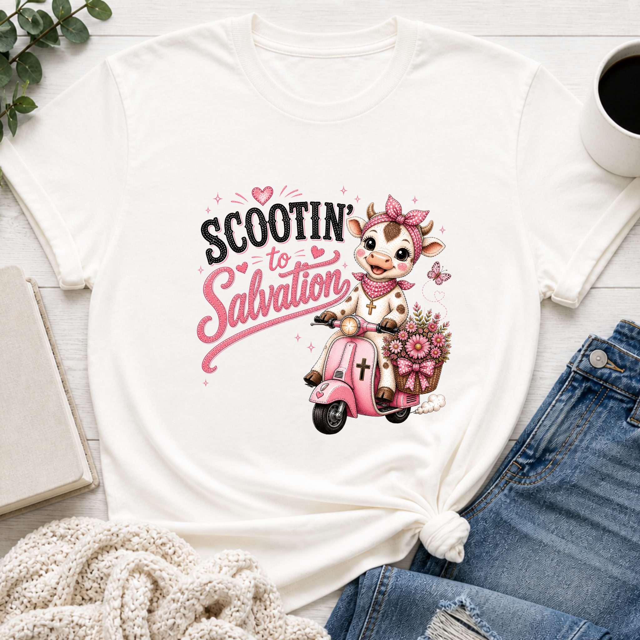 Scootin' to Salvation Cow Shirt for Girls | Christian Youth Tee | Cute Farm Animal Shirt