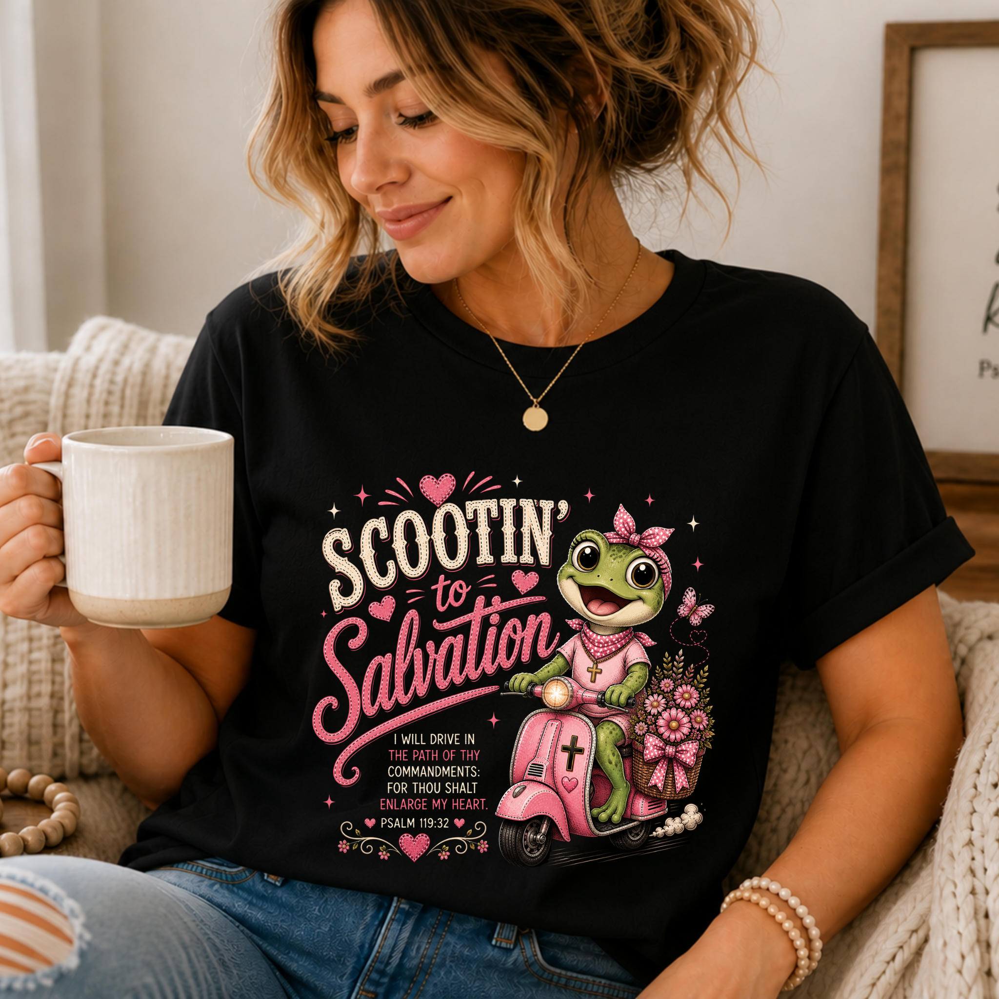 Scootin' to Salvation Frog Shirt for Women | Cute Christian Bible Verse Tee