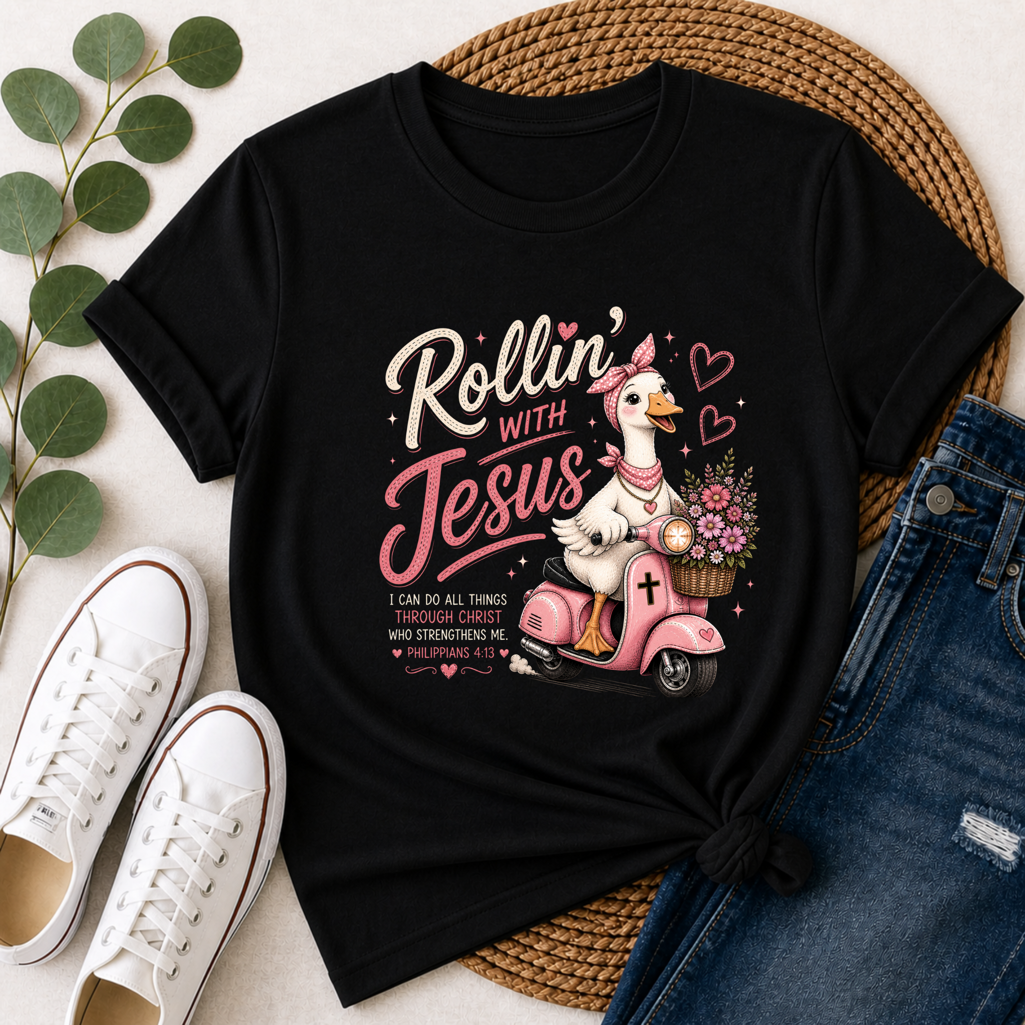Rollin' with Jesus Goose Shirt | Christian Girl Youth Tee | Cute Bible Verse Shirt