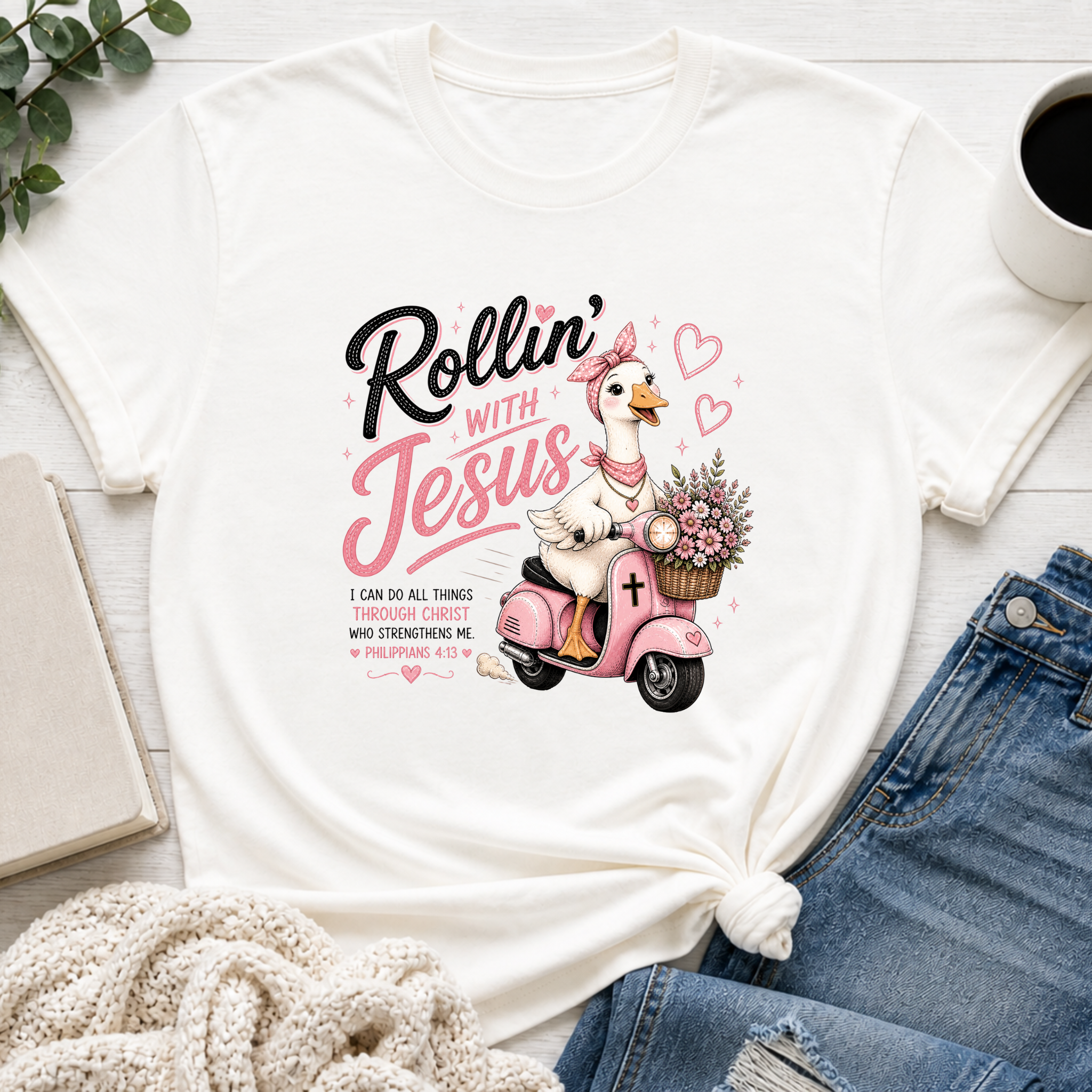 Rollin' with Jesus Goose Shirt | Christian Girl Youth Tee | Cute Bible Verse Shirt