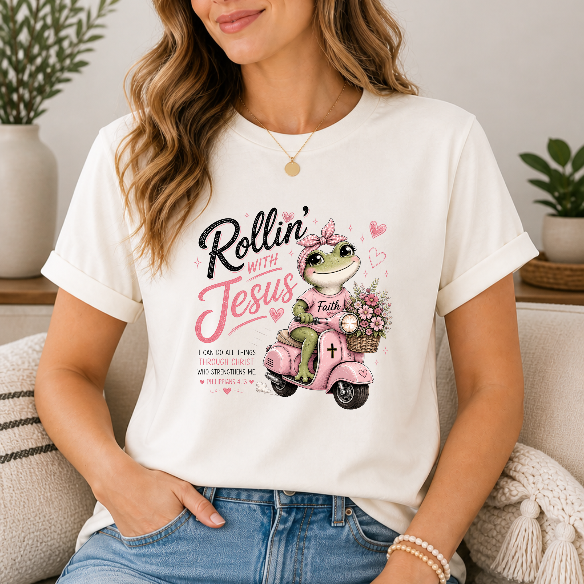 Rollin' with Jesus Frog Shirt | Christian woman's Tee | Cute Bible Verse Shirt