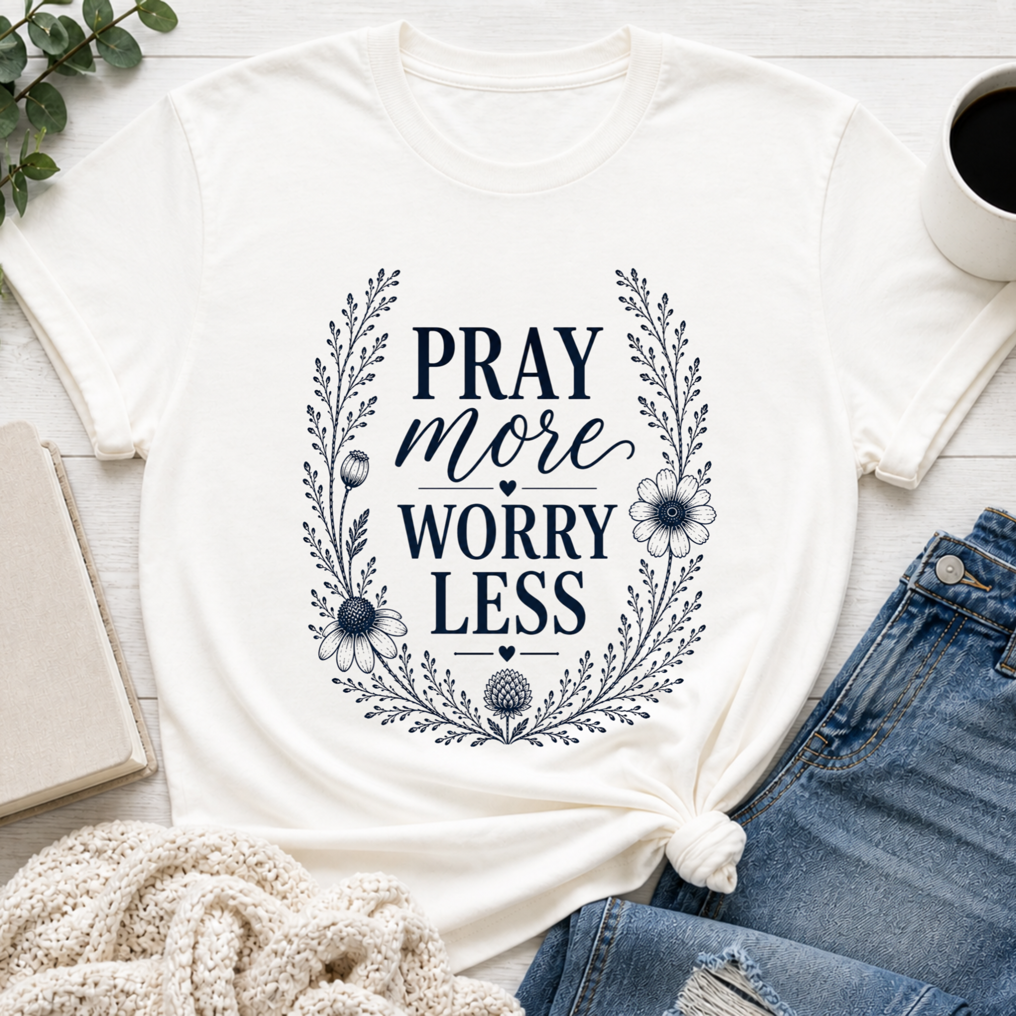 Pray More Worry Less Shirt | Inspirational Christian Tee for Women