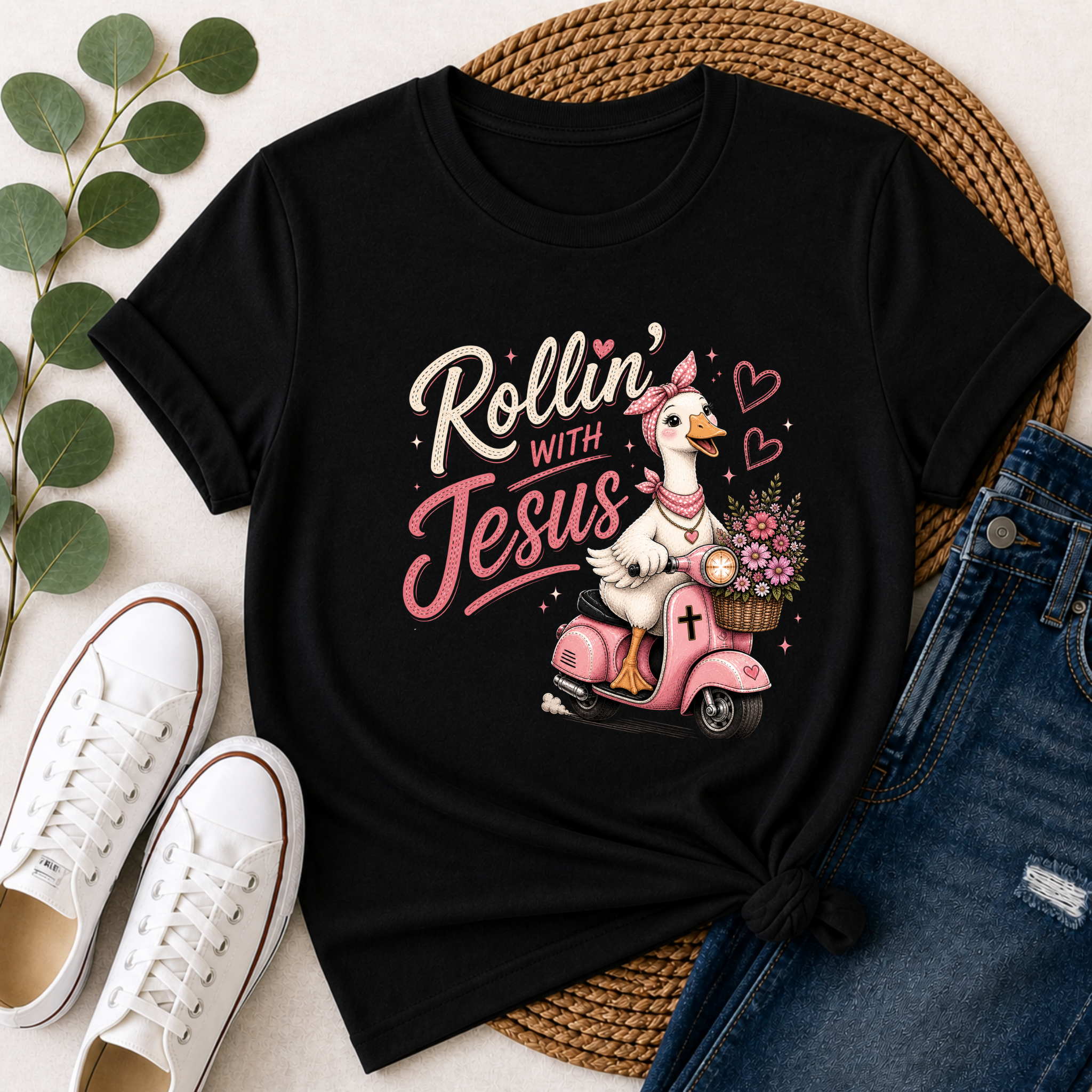 Rollin' with Jesus Goose Shirt for Girls | Christian Youth Tee | Cute Farm Animal Shirt