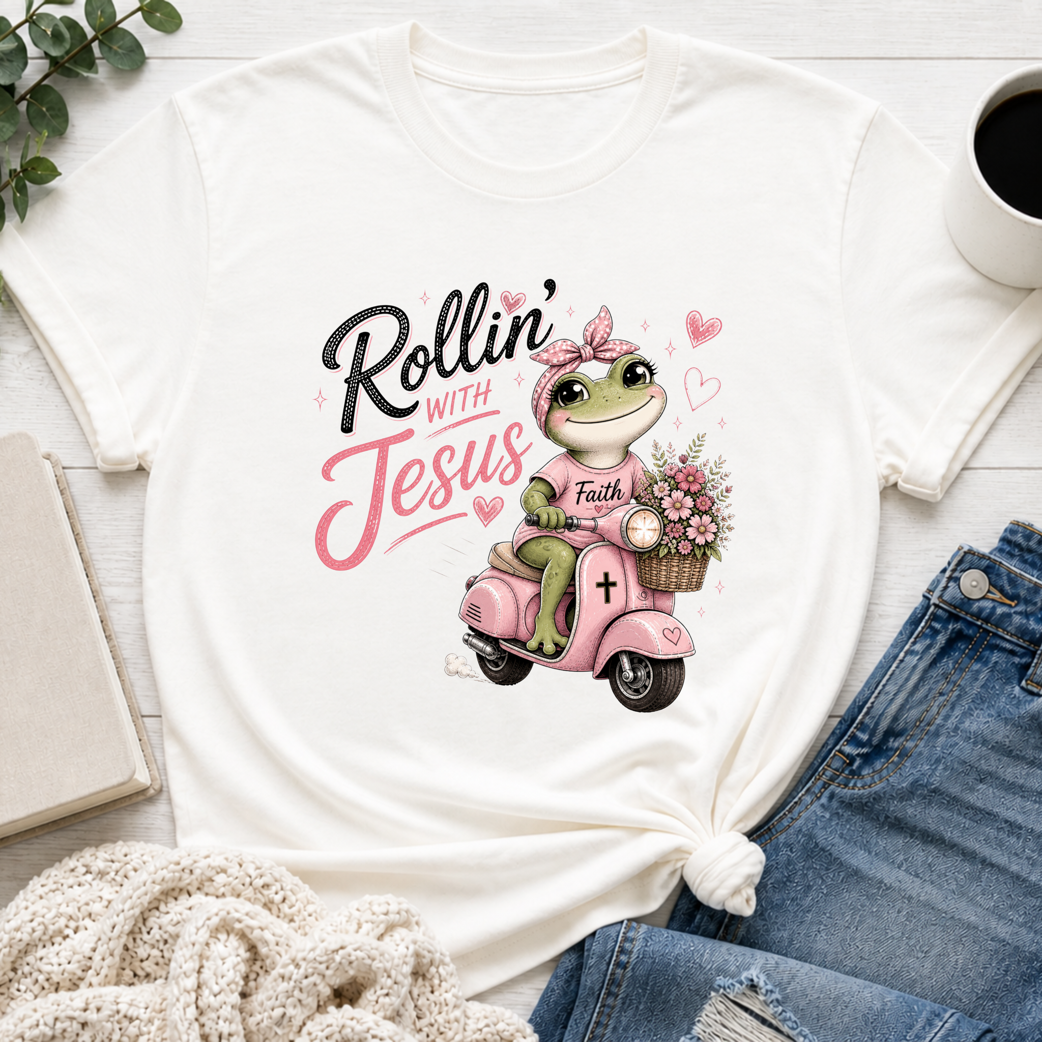 Rollin with Jesus Frog Shirt for Girls | Christian Youth Tee | Cute Farm Animal Shirt
