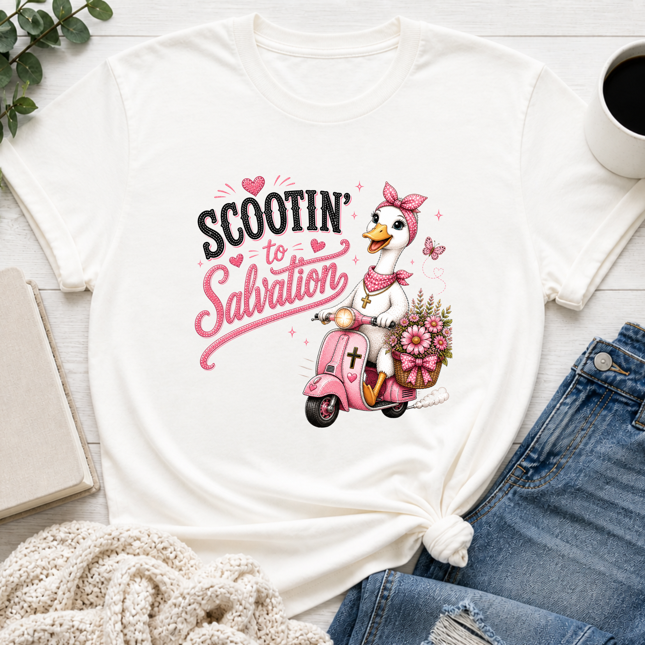 Scootin' to Salvation Goose Shirt for Girls | Christian Youth Tee | Cute Farm Animal Shirt