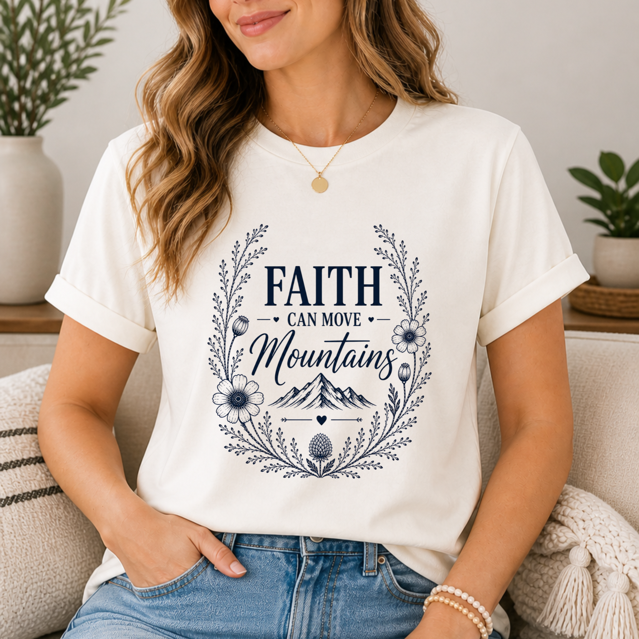 Faith can move Mountains | Inspirational Christian Tee for Women
