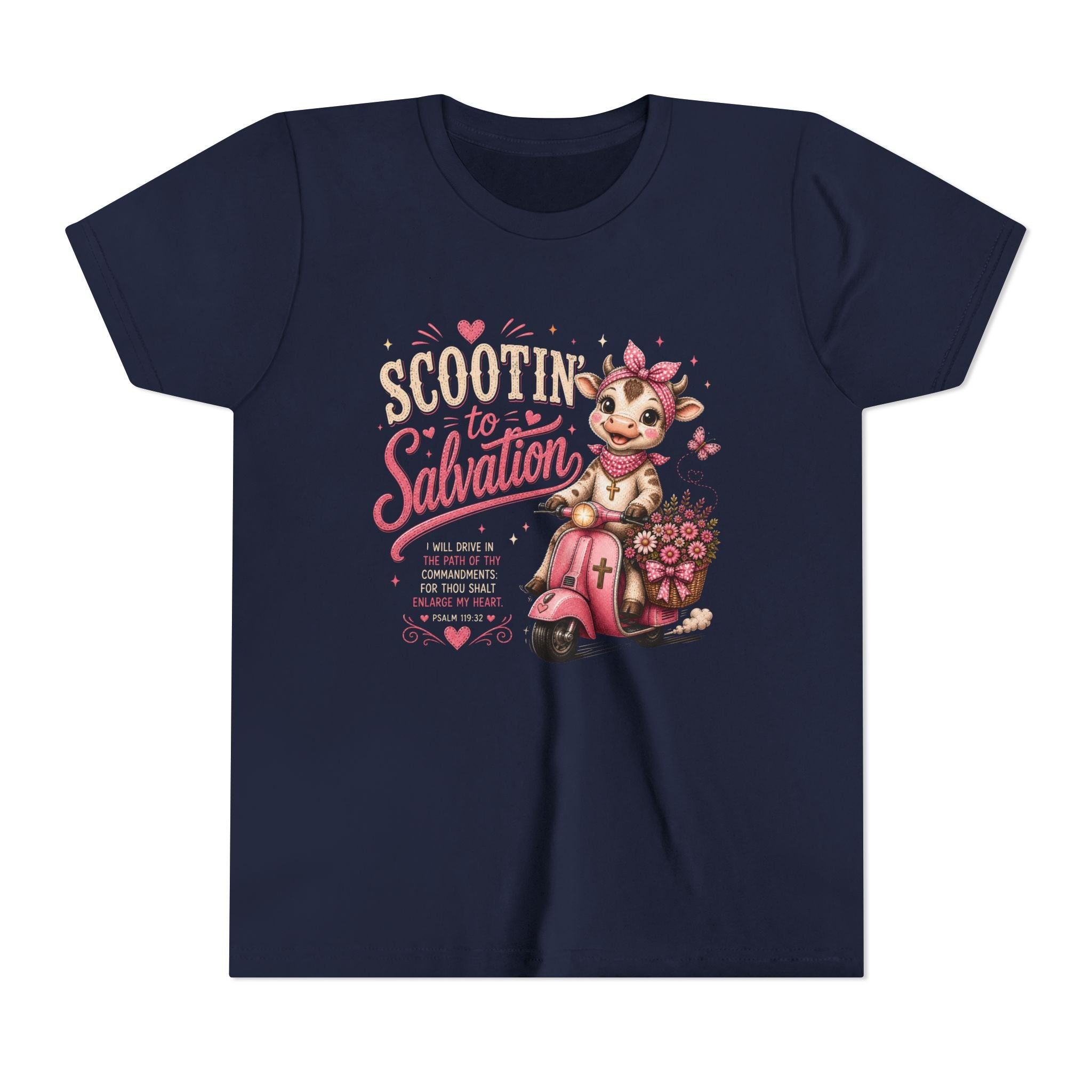 Scootin’ to Salvation Cow Shirt | Christian Girl Youth Tee | Cute Bible Verse Shirt