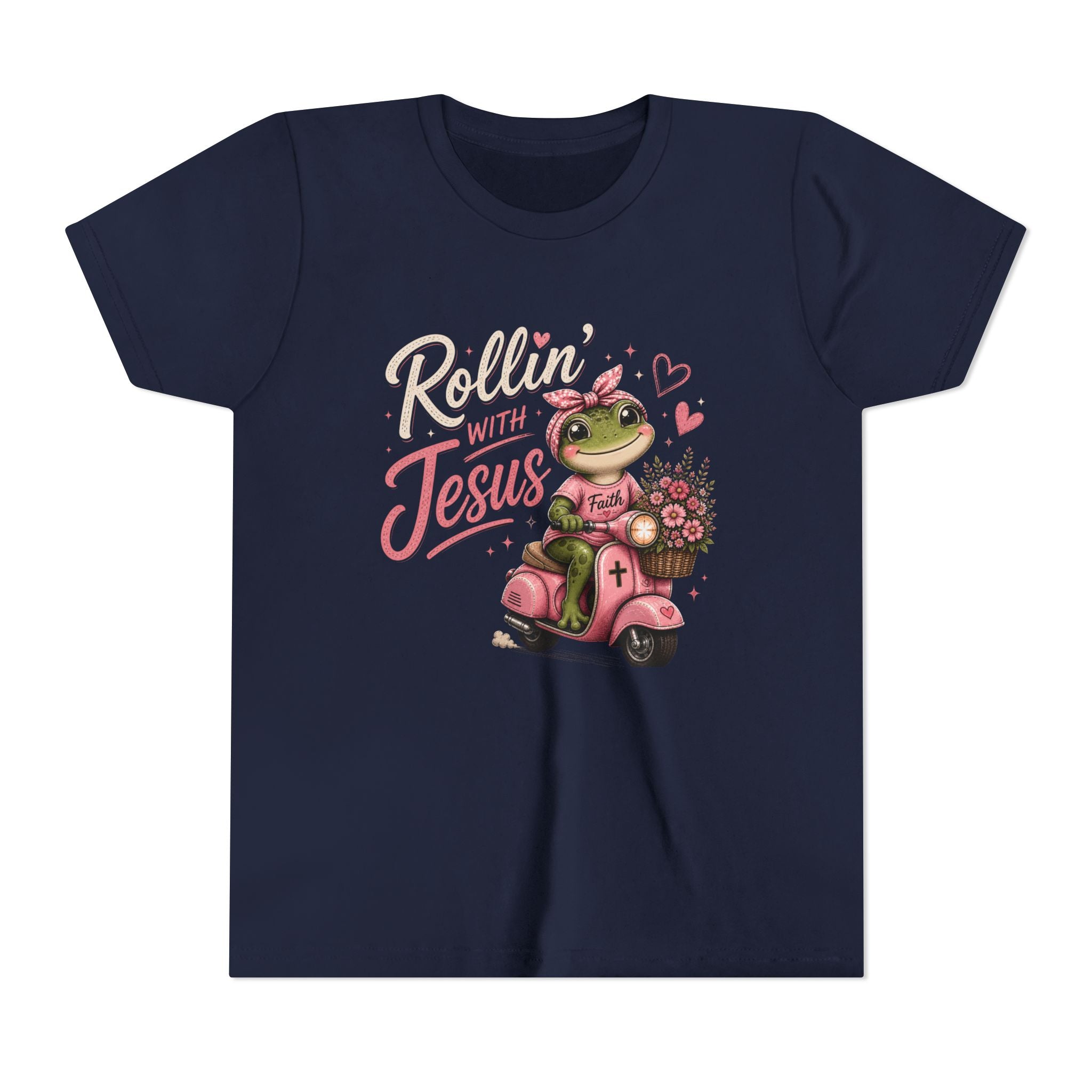 Rollin with Jesus Frog Shirt for Girls | Christian Youth Tee | Cute Farm Animal Shirt