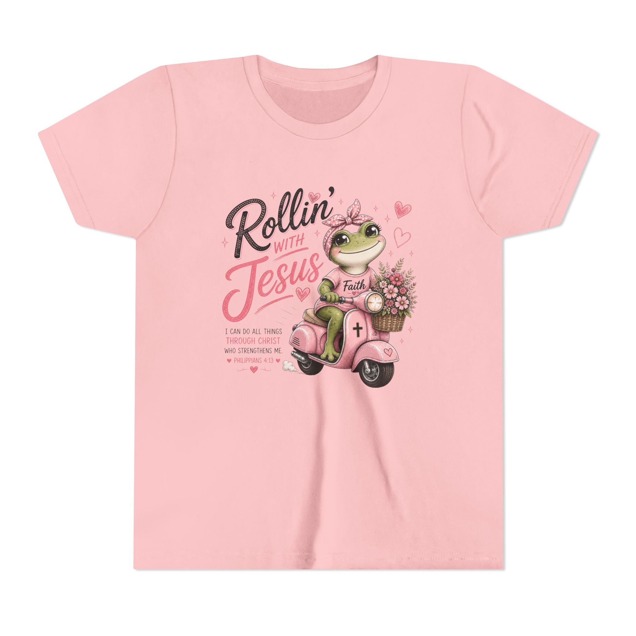 Rollin' with Jesus Frog Shirt | Christian Girl Youth Tee | Cute Bible Verse Shirt
