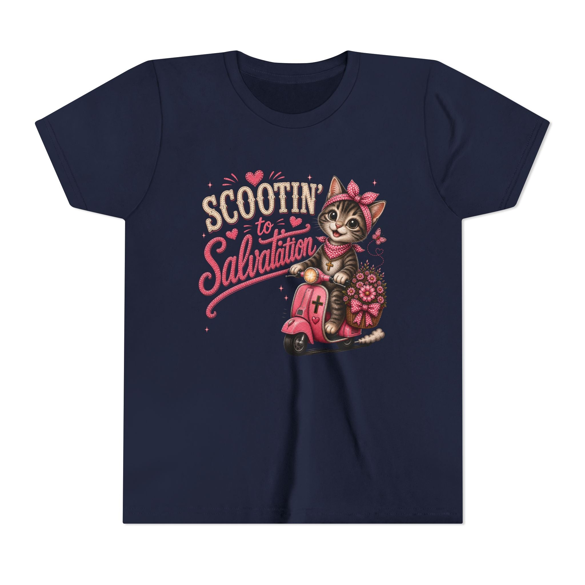 Scootin' to Salvation Cat Shirt for Girls | Christian Youth Tee | Cute Farm Animal Shirt