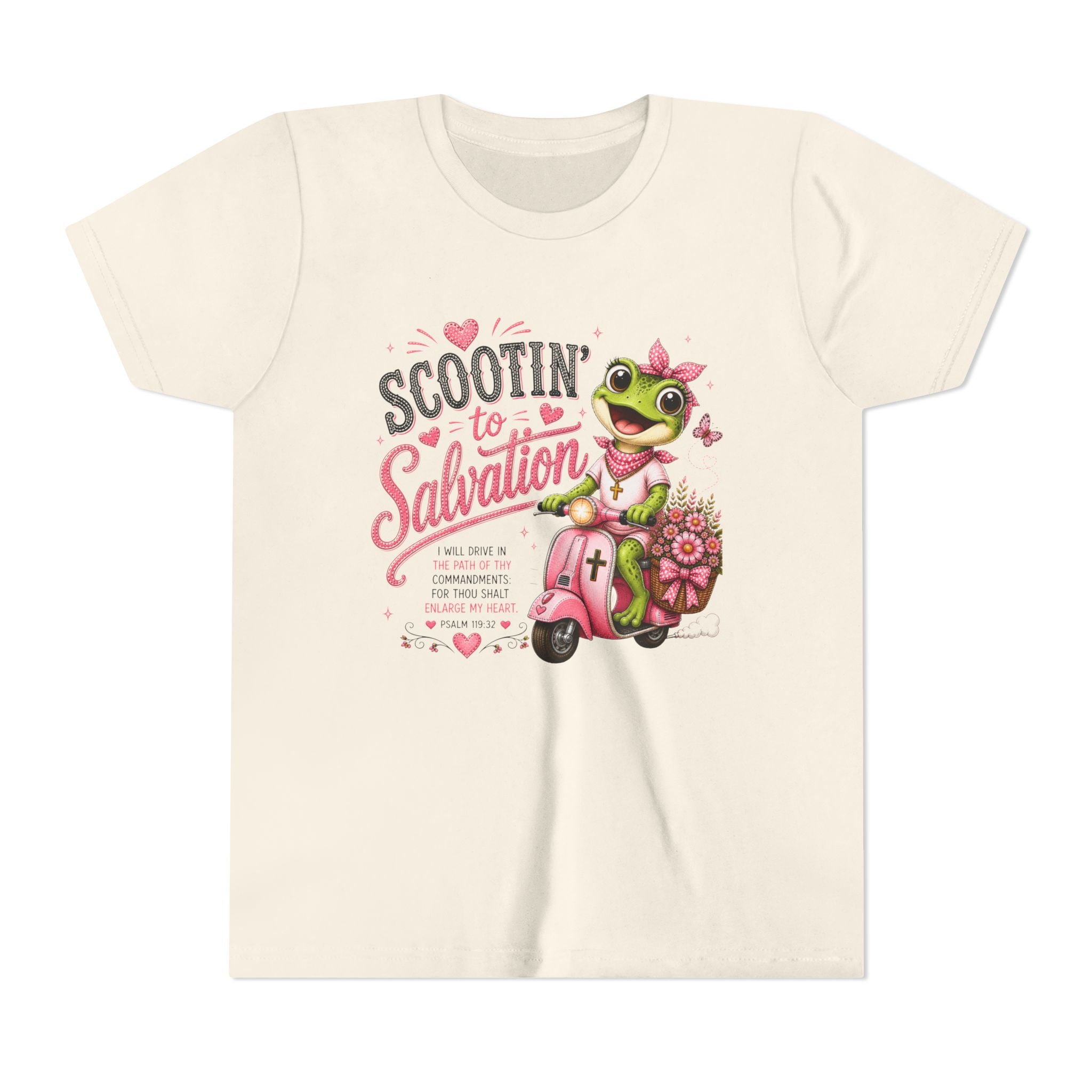 Scootin’ to Salvation Frog Shirt | Christian Girl Youth Tee | Cute Bible Verse Shirt