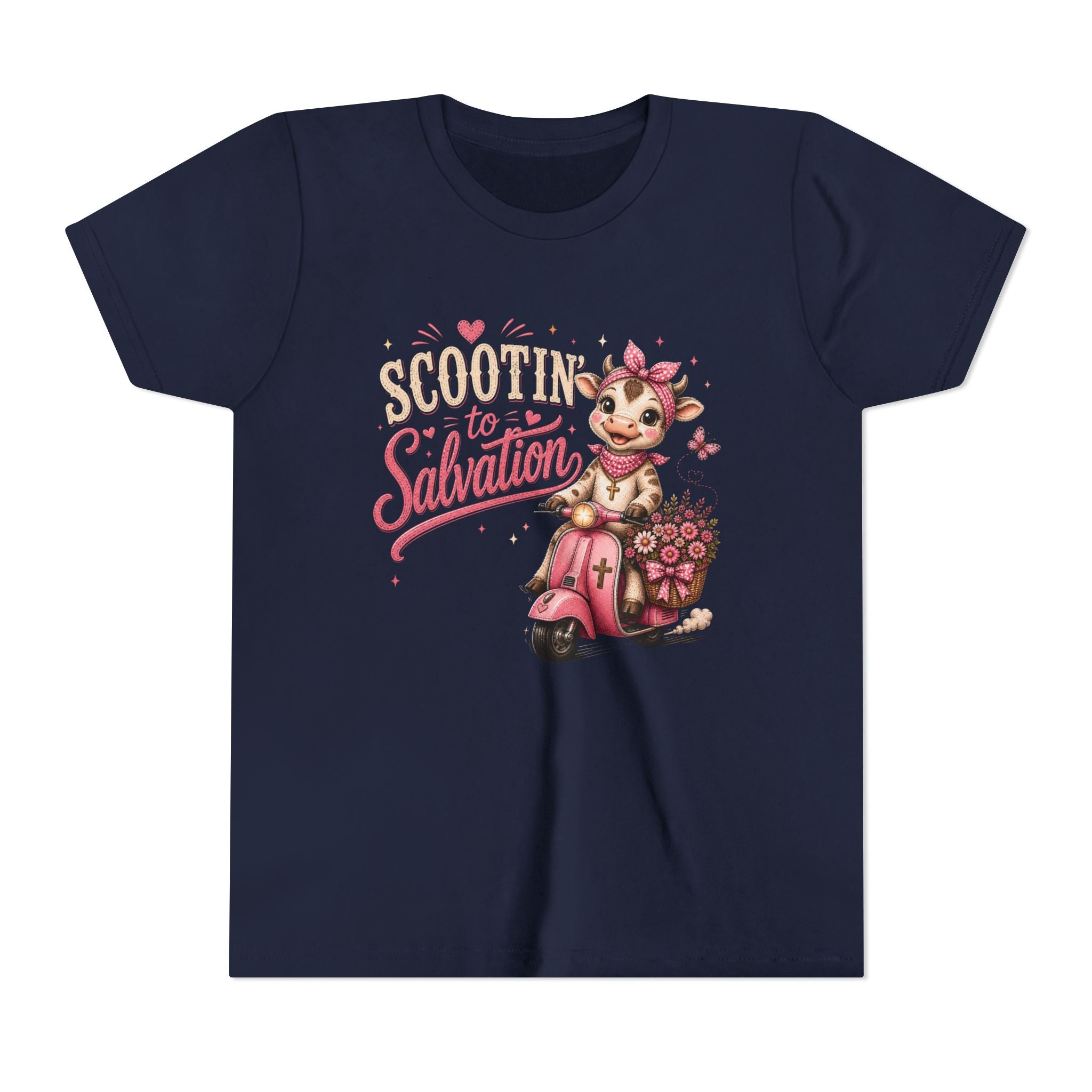 Scootin' to Salvation Cow Shirt for Girls | Christian Youth Tee | Cute Farm Animal Shirt