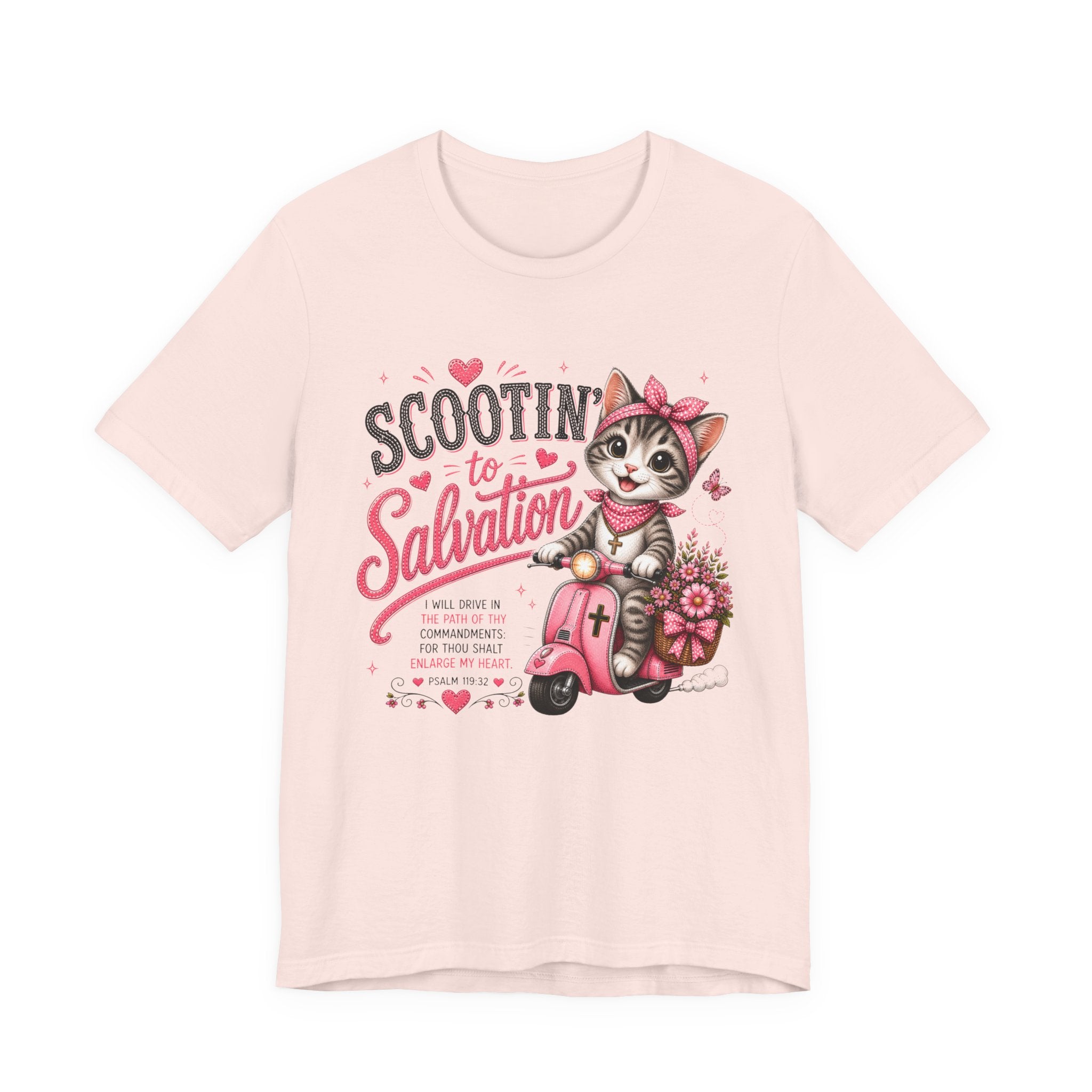 Scootin' to Salvation Cat  Shirt for Women | Cute Christian Bible Verse Tee