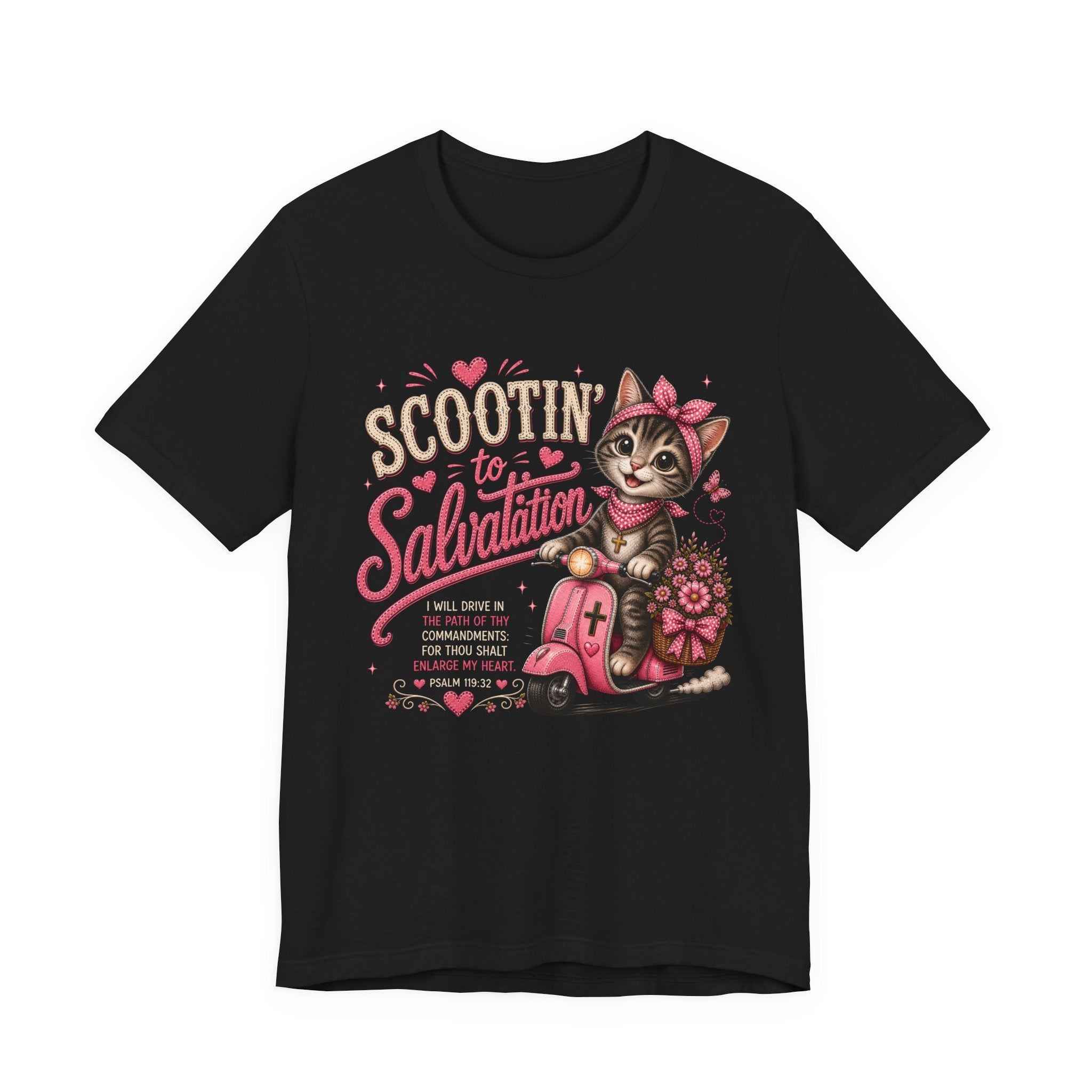 Scootin' to Salvation Cat  Shirt for Women | Cute Christian Bible Verse Tee