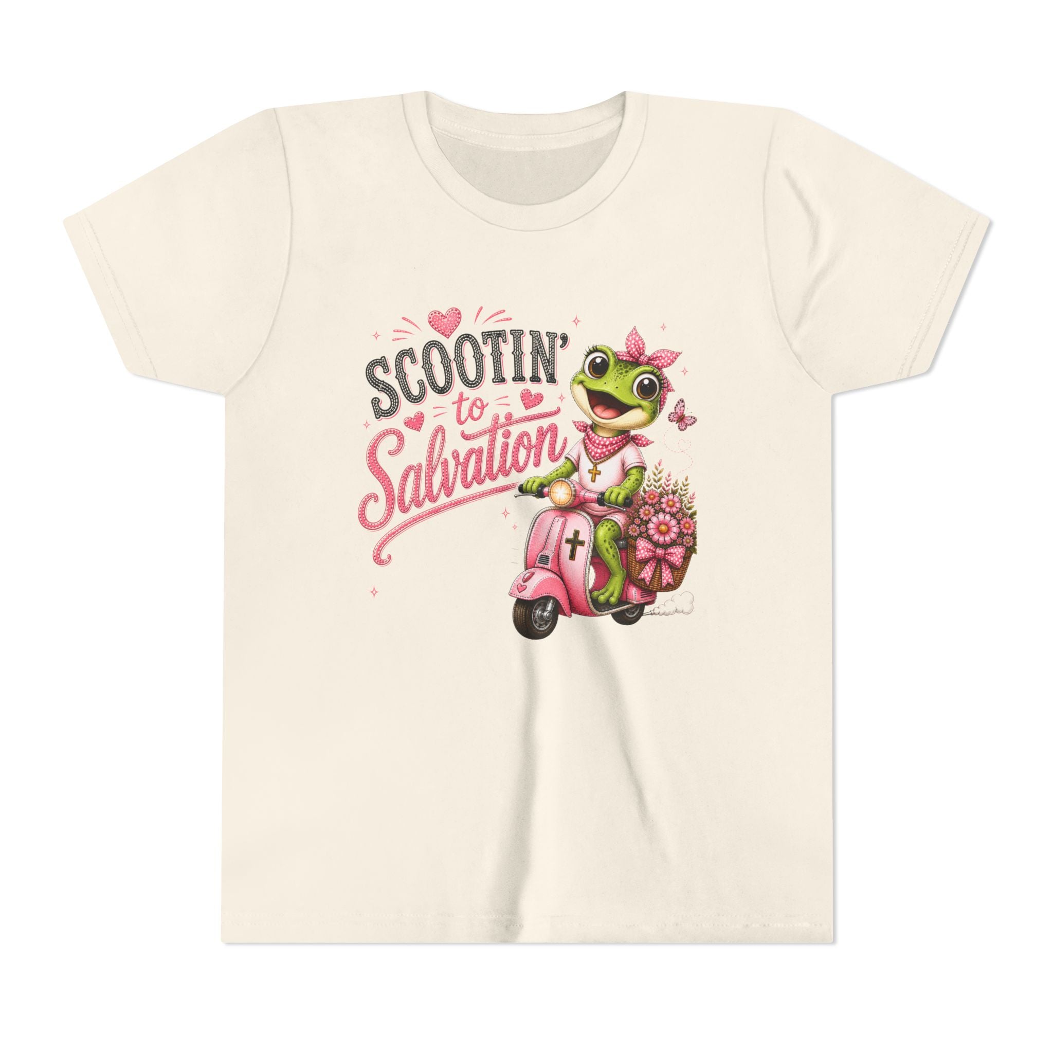 Scootin' to Salvation Frog Shirt for Girls | Christian Youth Tee | Cute Farm Animal Shirt