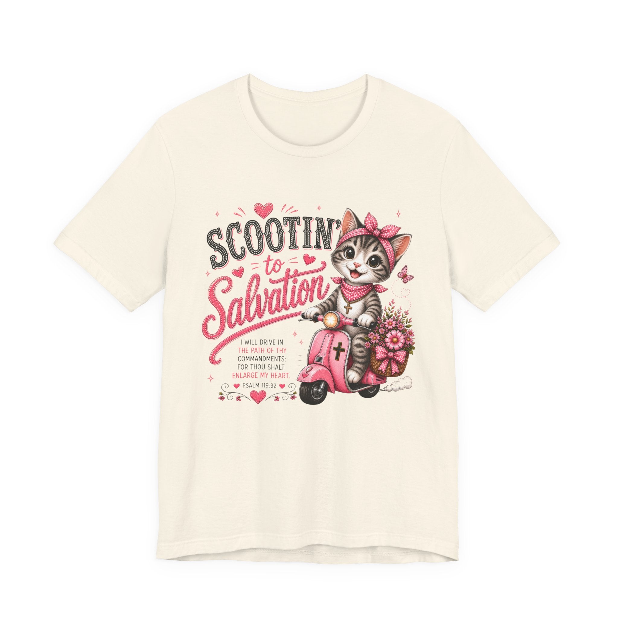 Scootin' to Salvation Cat  Shirt for Women | Cute Christian Bible Verse Tee