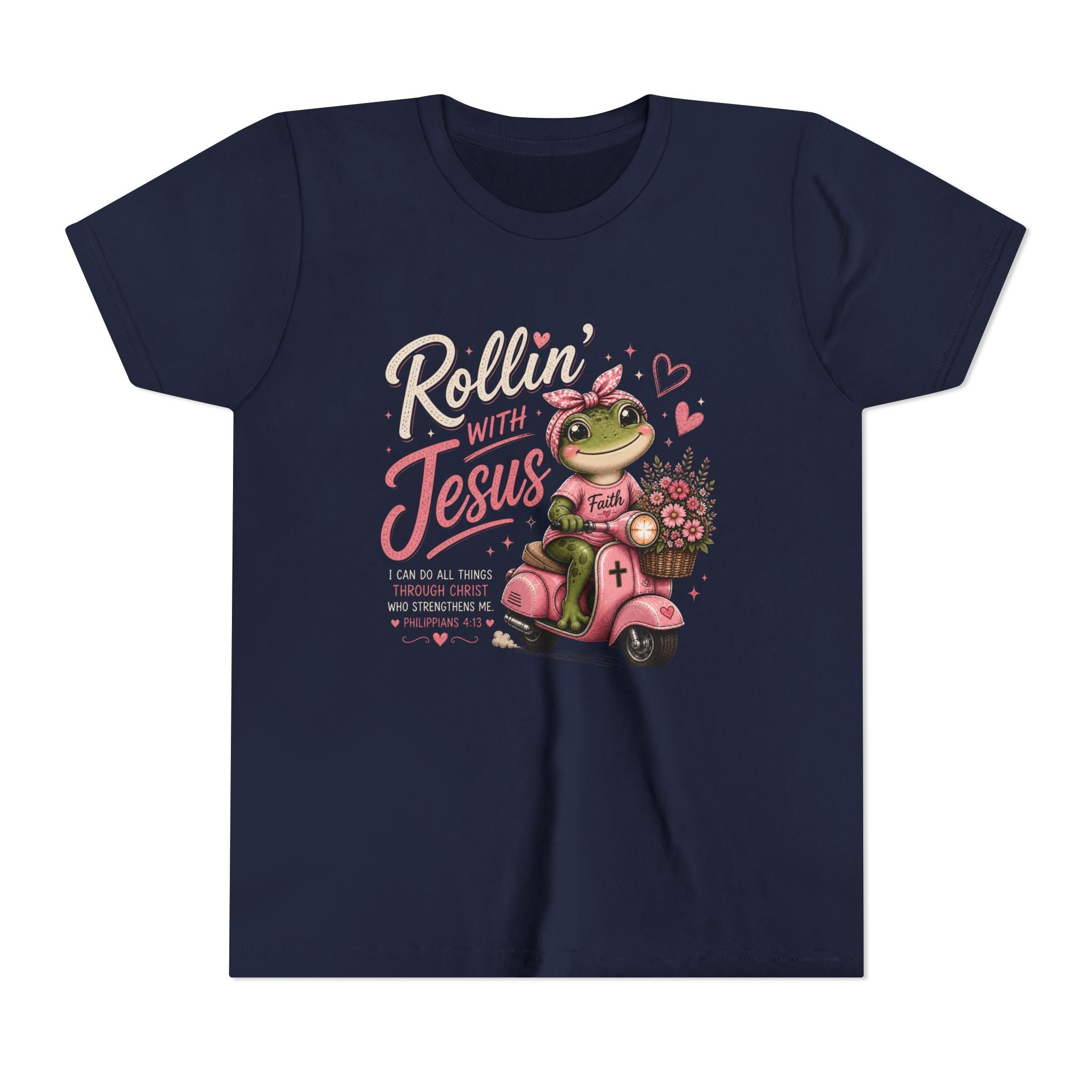 Rollin' with Jesus Frog Shirt | Christian Girl Youth Tee | Cute Bible Verse Shirt
