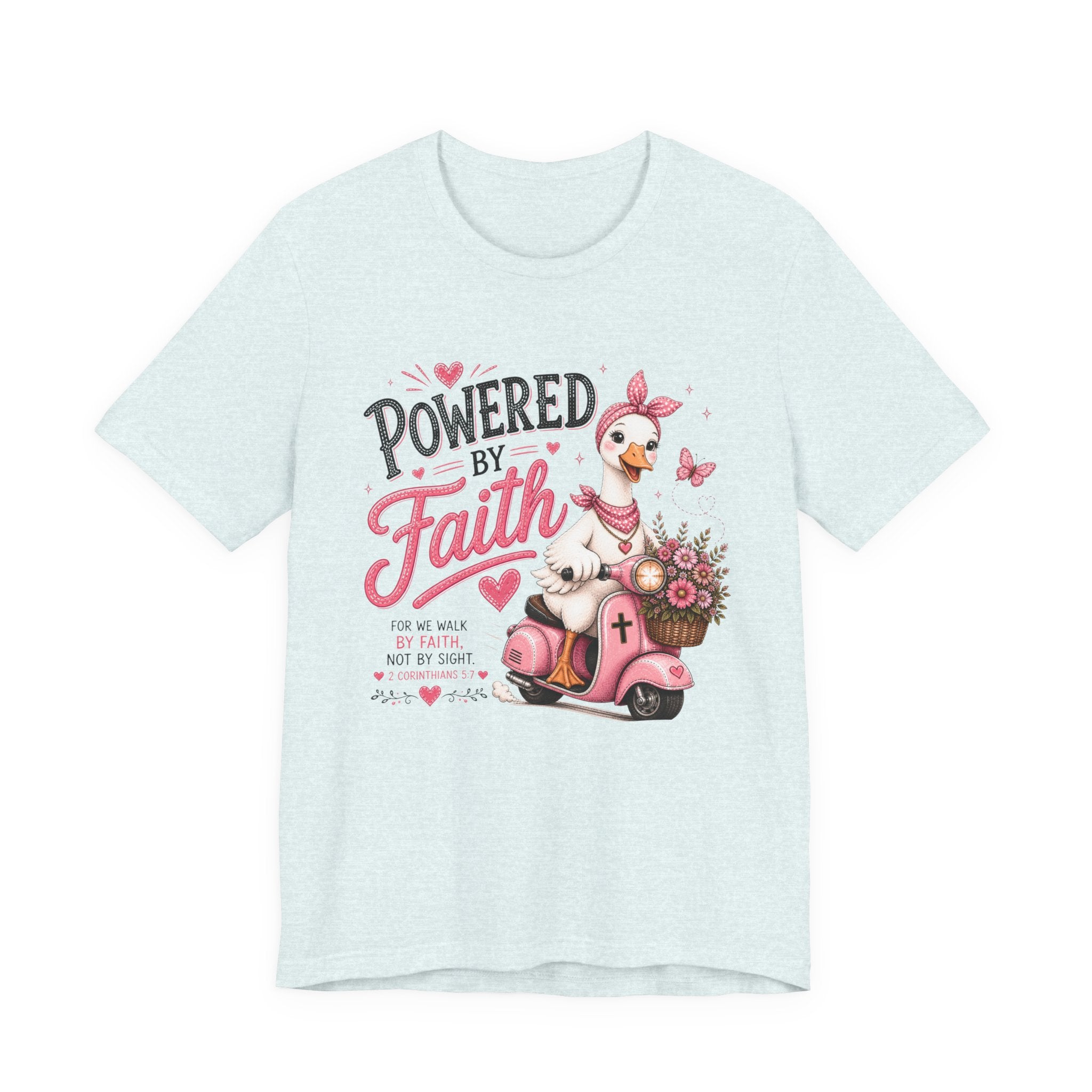 Powered by Faith Goose Shirt for Women | Cute Christian Bible Verse Tee